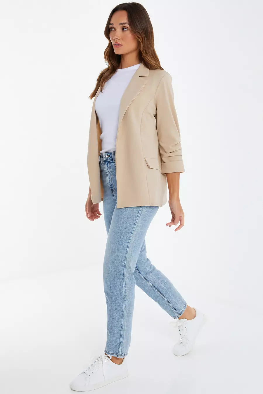 Stone Ruched Sleeve Blazer