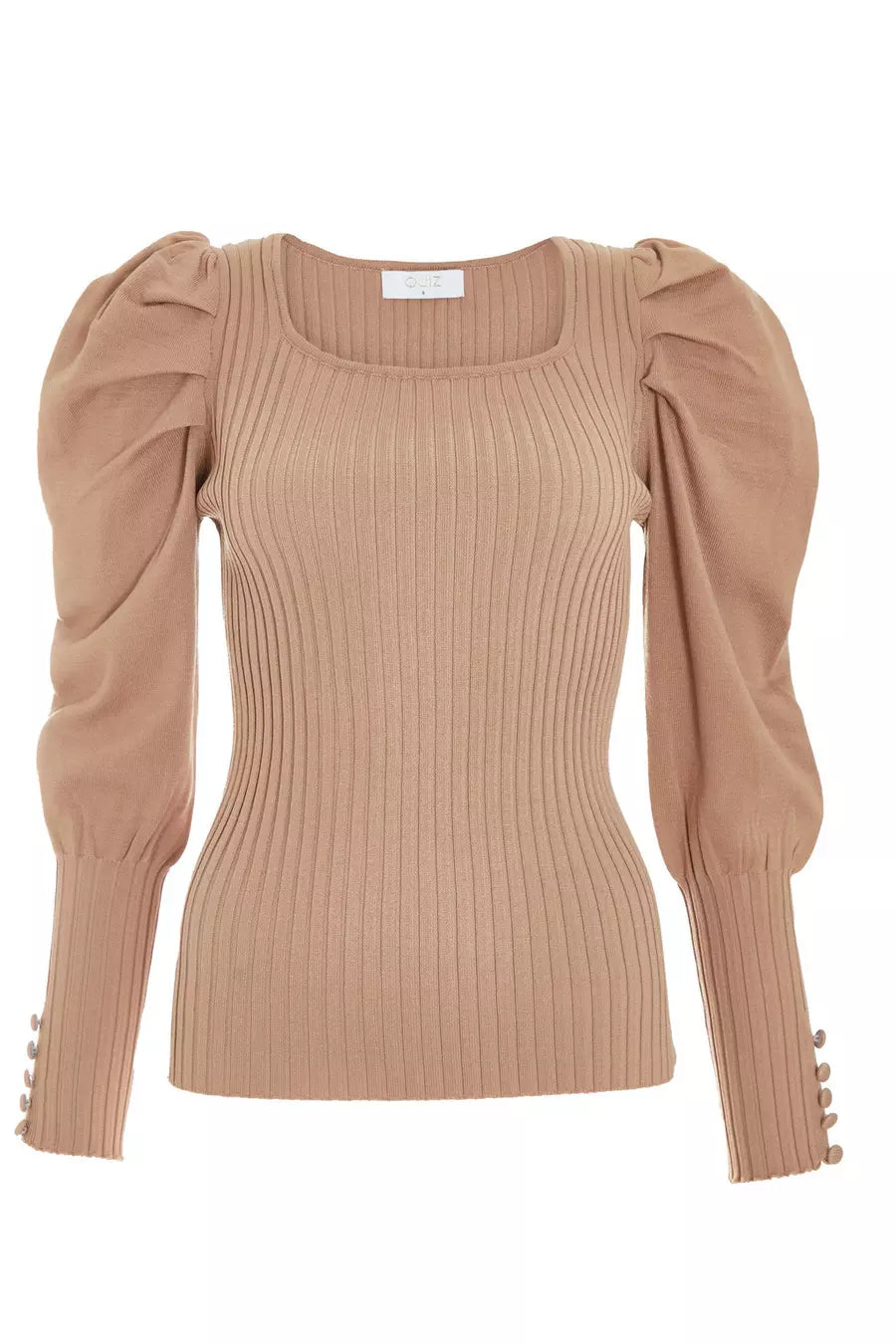 Mocha Light Knit Puff Sleeve Jumper