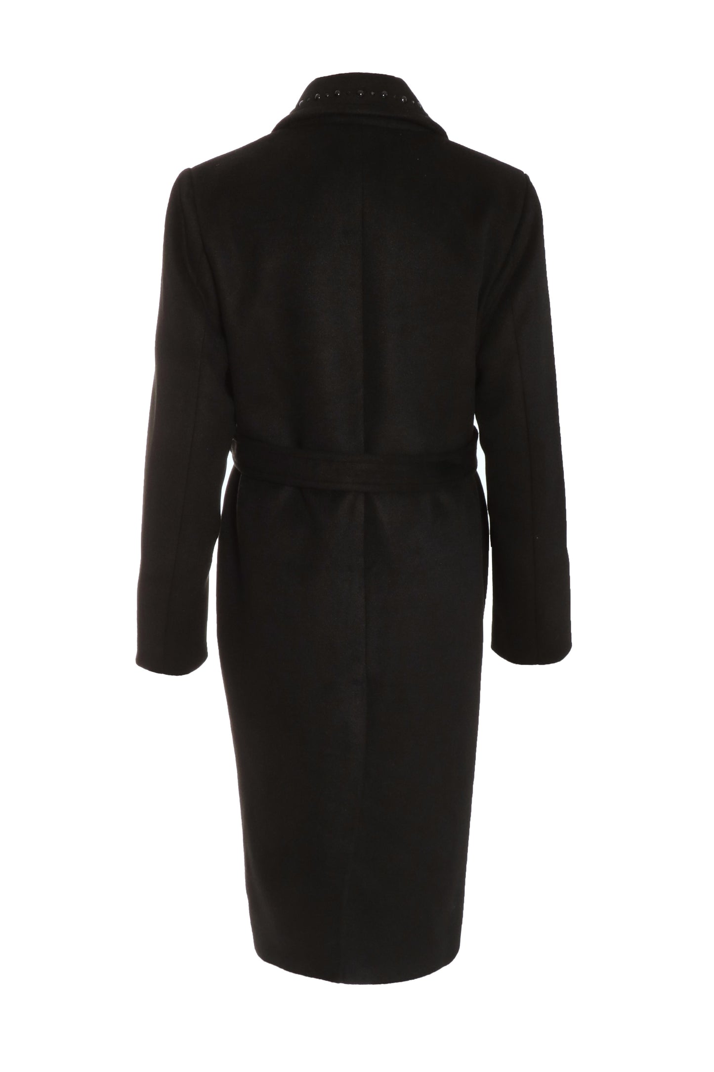 Black Stud Trim Tie Belt Coat