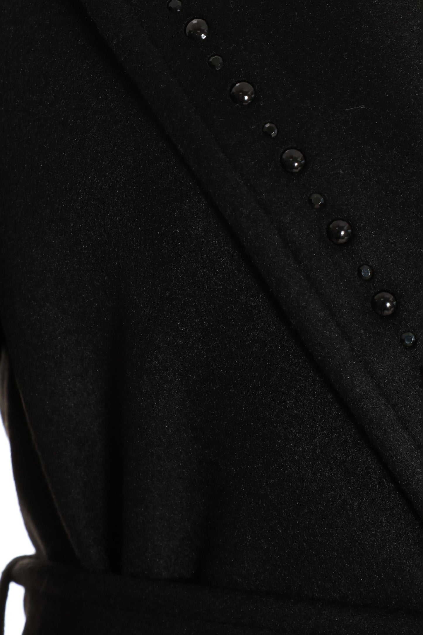 Black Stud Trim Tie Belt Coat