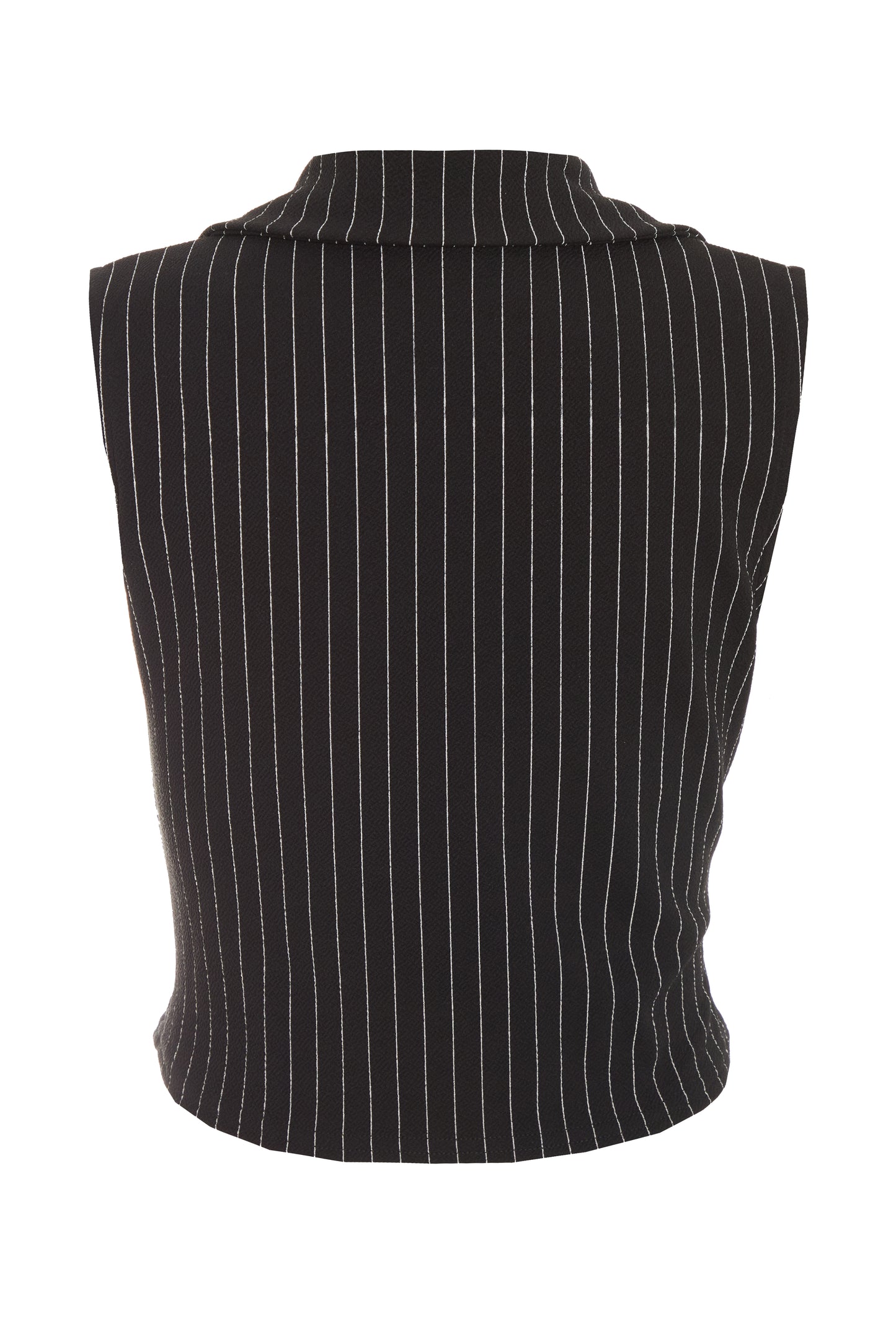 Black/White Crepe Pin Stripe Button Detail Waist Coat