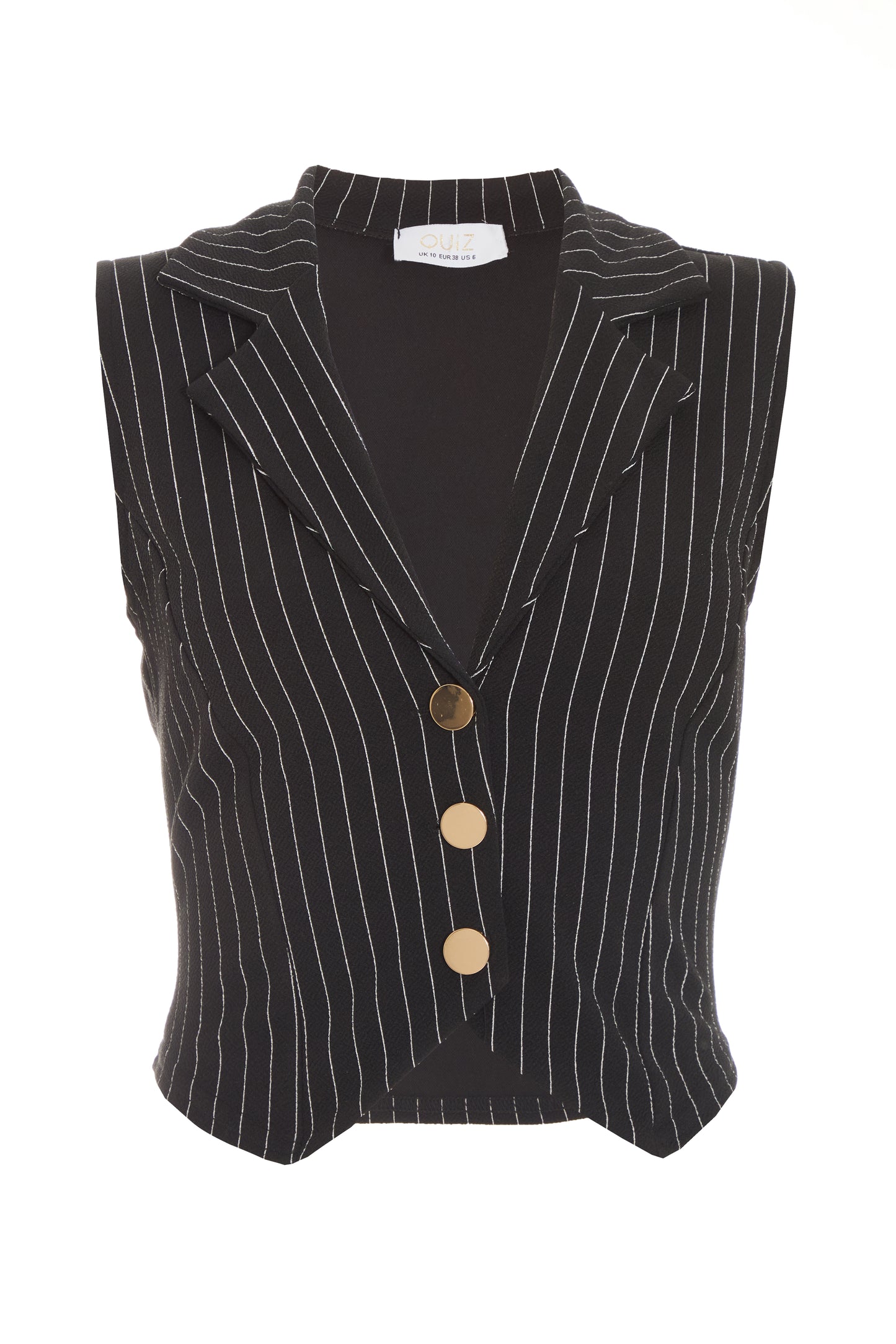 Black/White Crepe Pin Stripe Button Detail Waist Coat