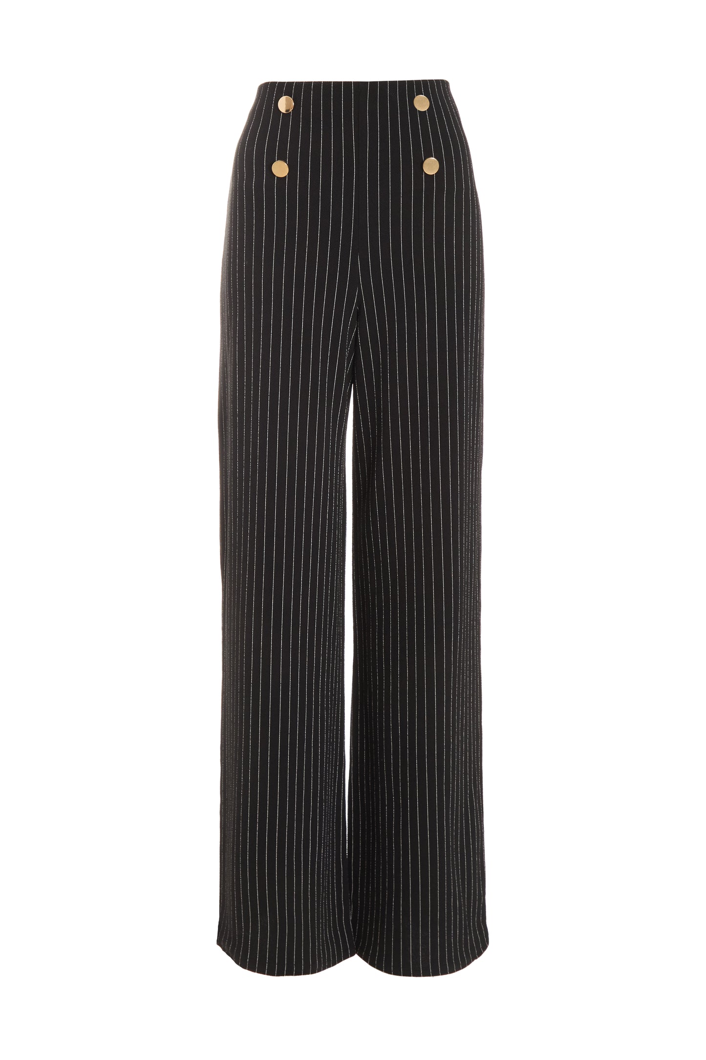 Black/White Scuba Crepe Pinstripe Button Palazzo Trousers