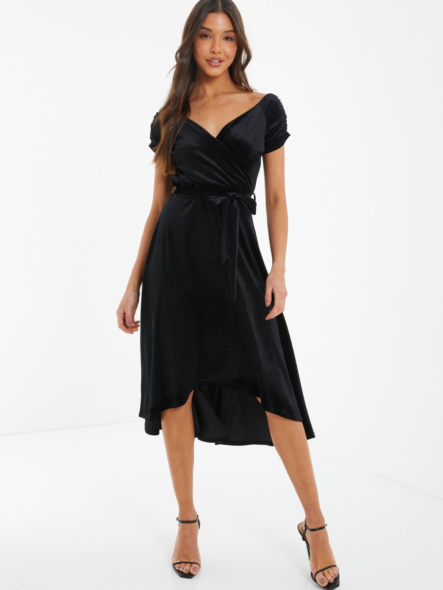 Black Velvet Bardot Dress