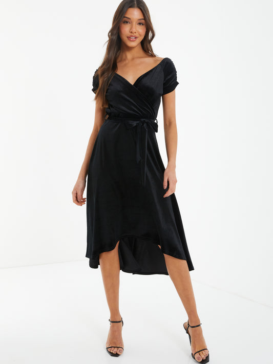 Black Velvet Bardot Dress