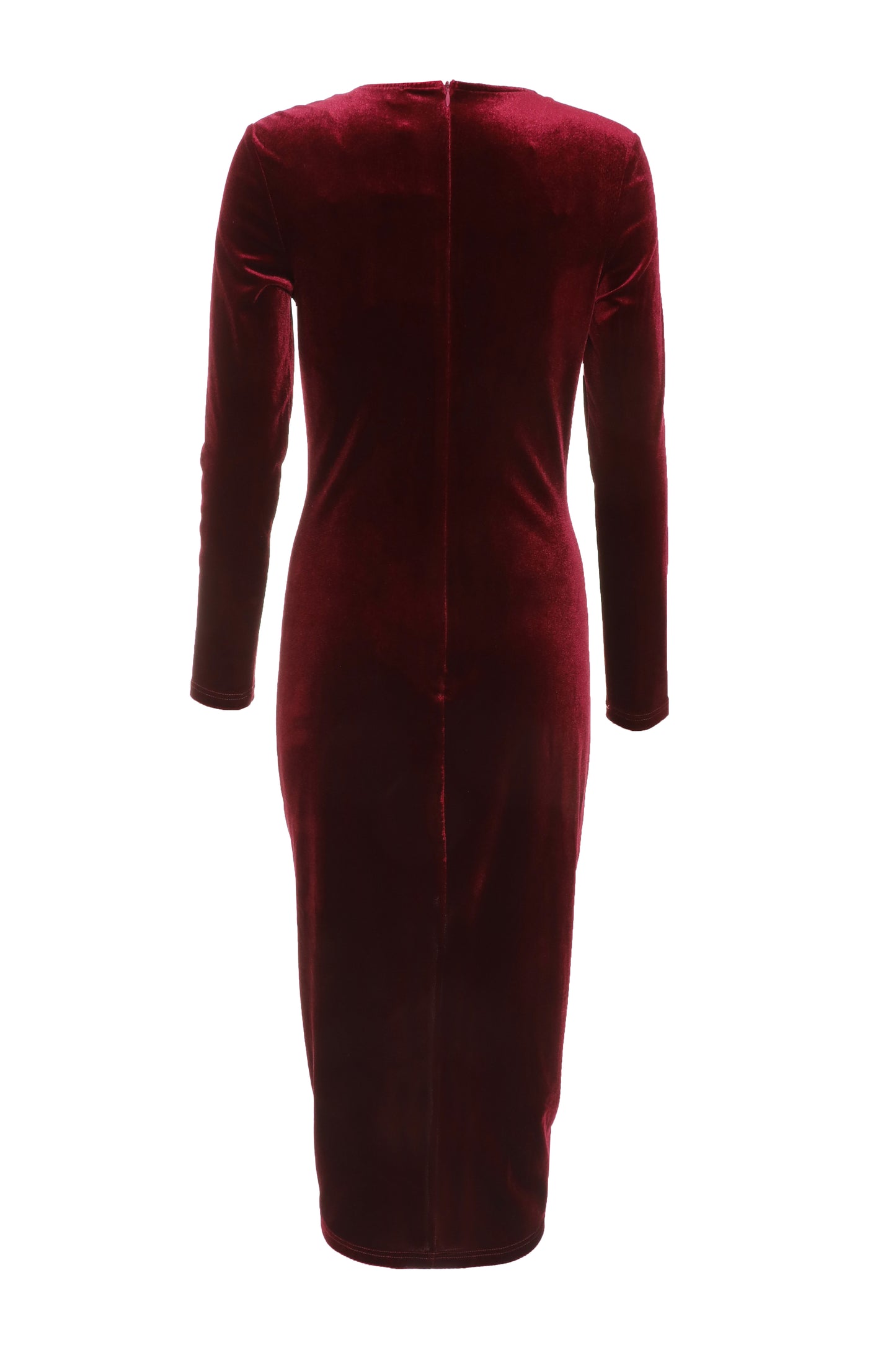 Berry Velvet V Neck Midi Dress