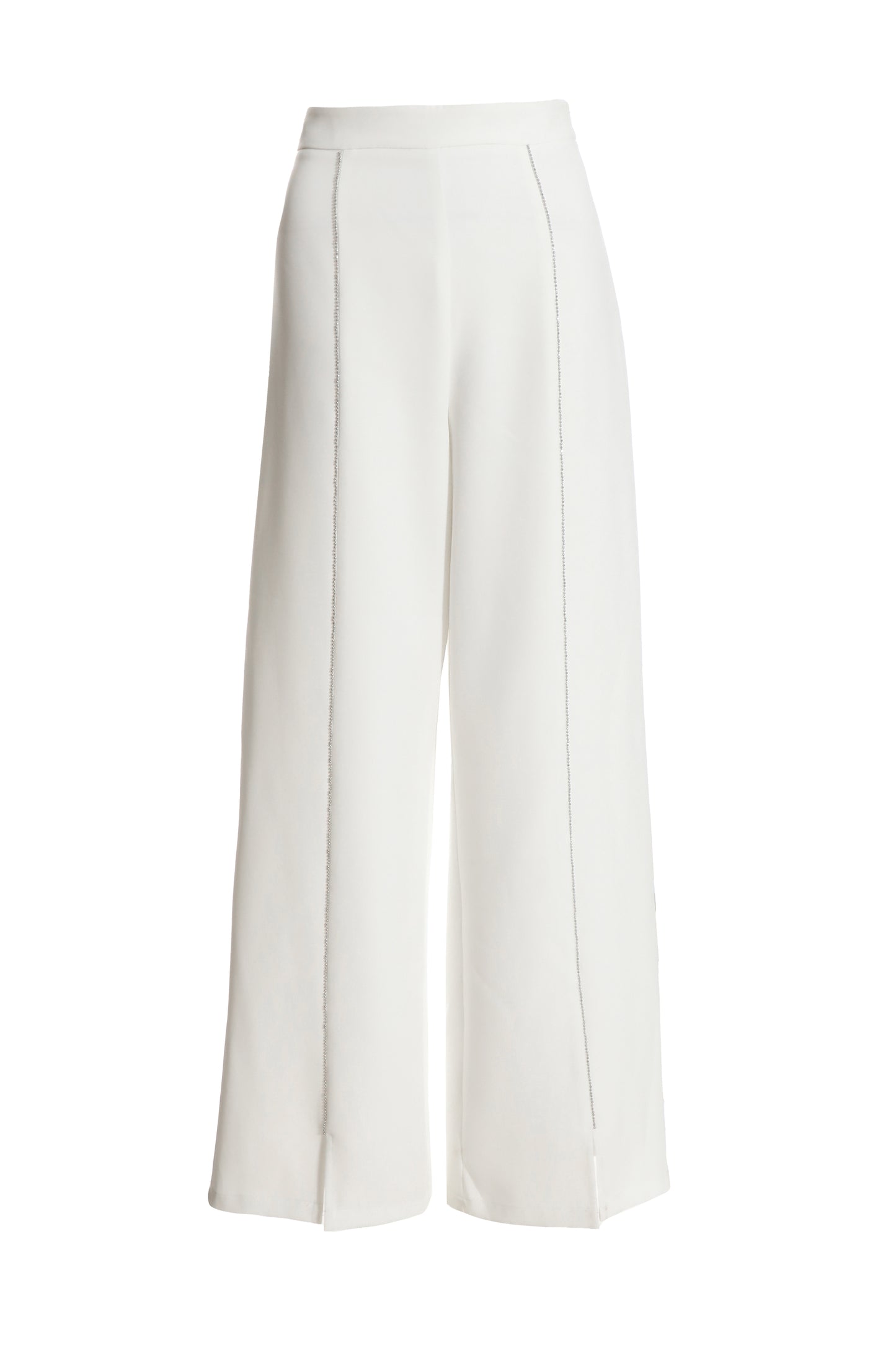 White Woven Diamanté Trim Detail High Waist Trouser