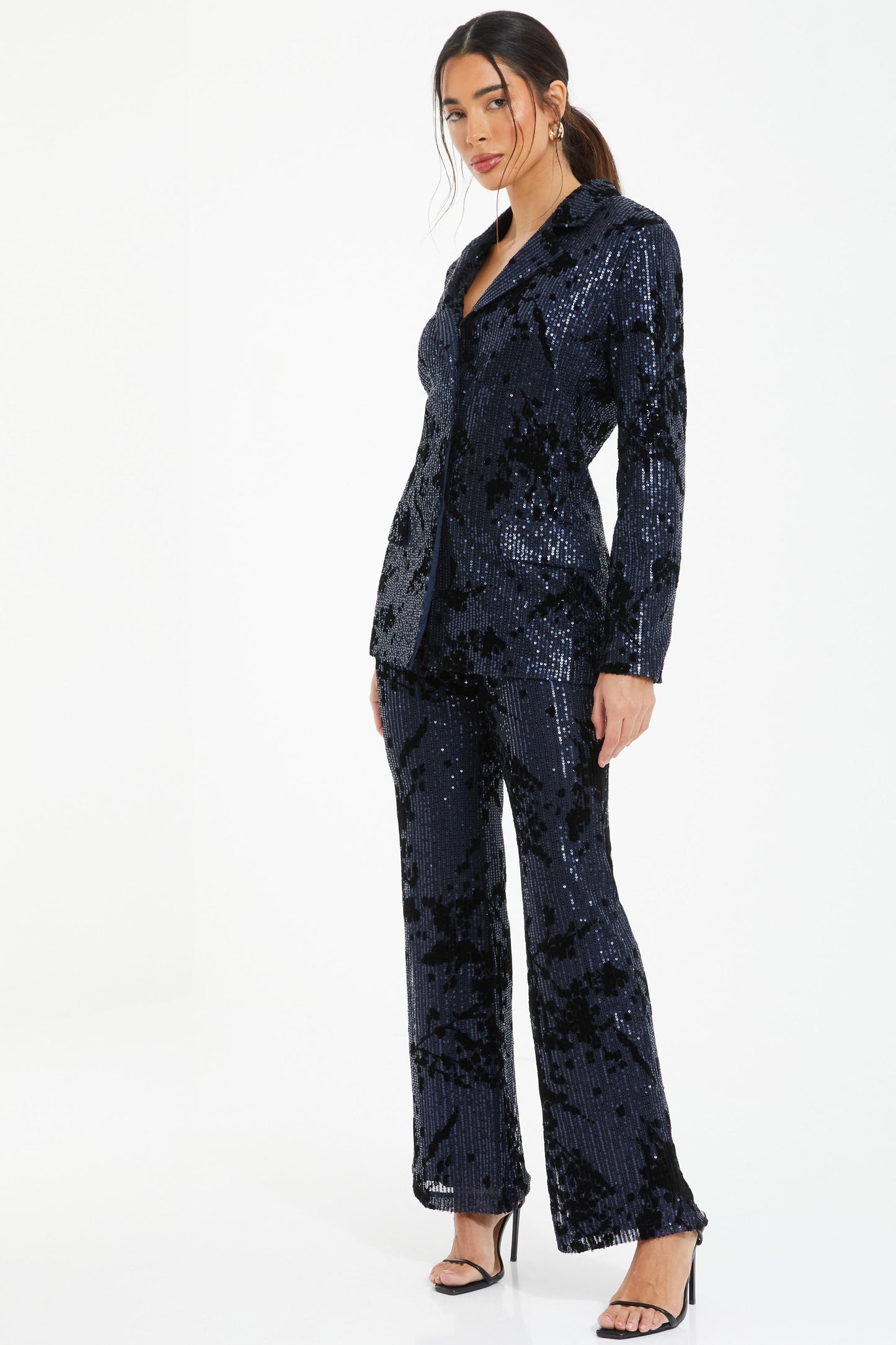 Navy Sequin Flocked Tailored Blazer