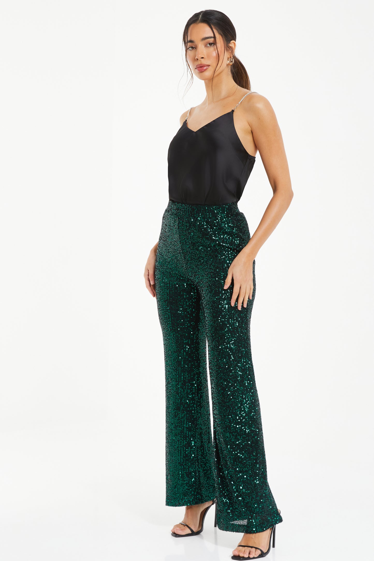Bottle Green Sequin High Waist Trouser
