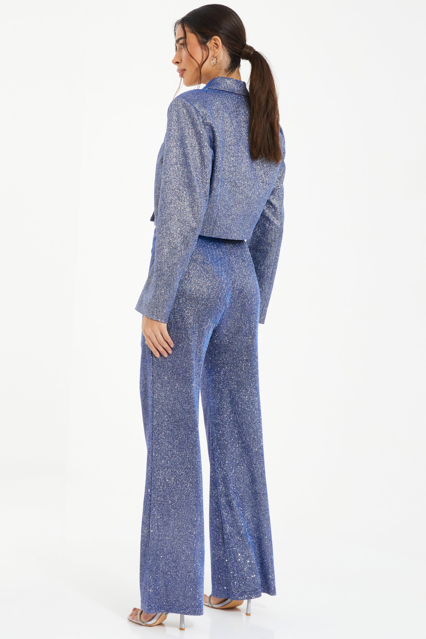 Dark Blue Glitter Palazzo Trousers