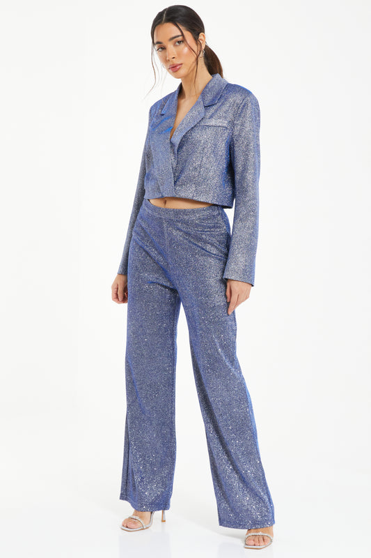 Dark Blue Glitter Palazzo Trousers