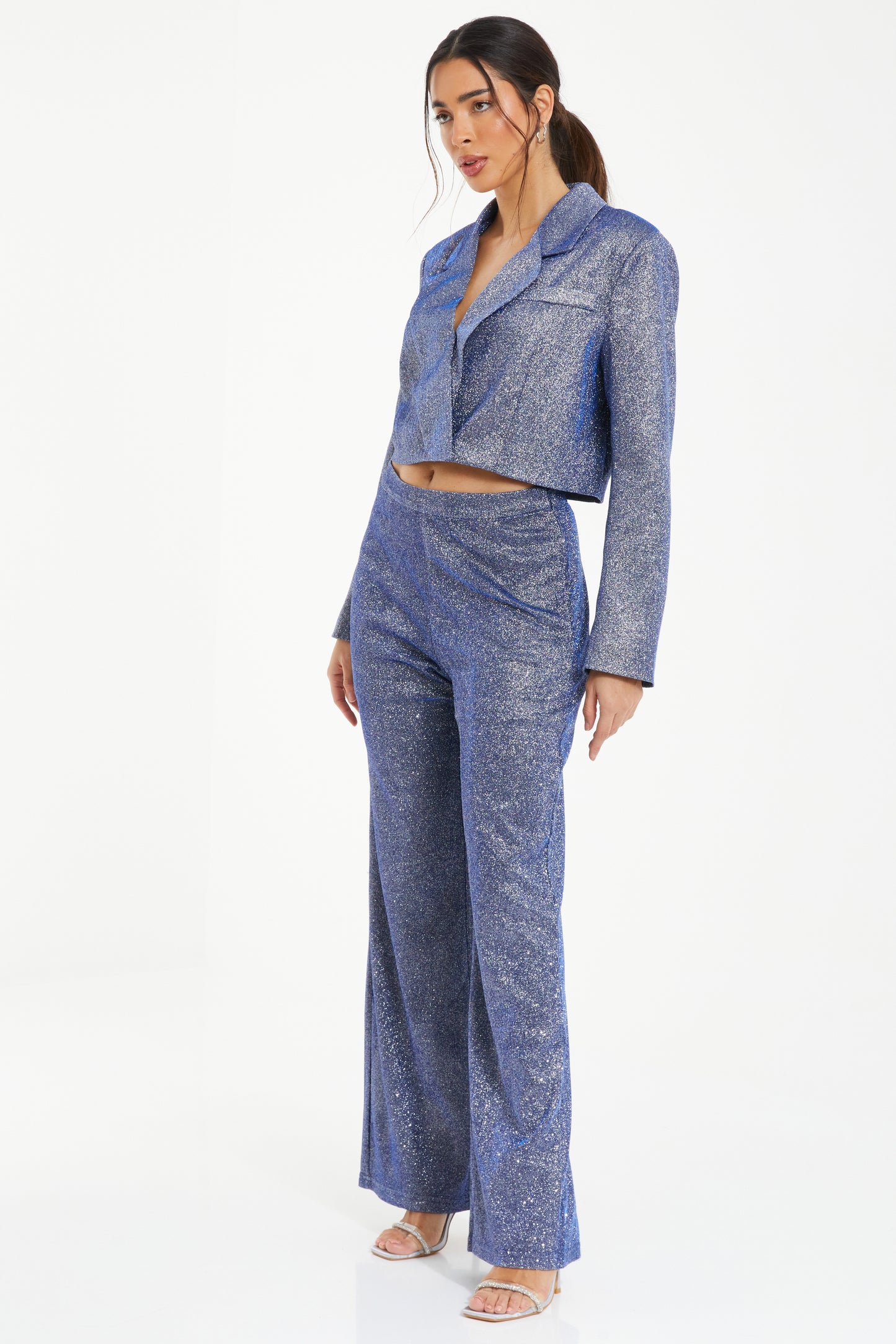Dark Blue Glitter Palazzo Trousers