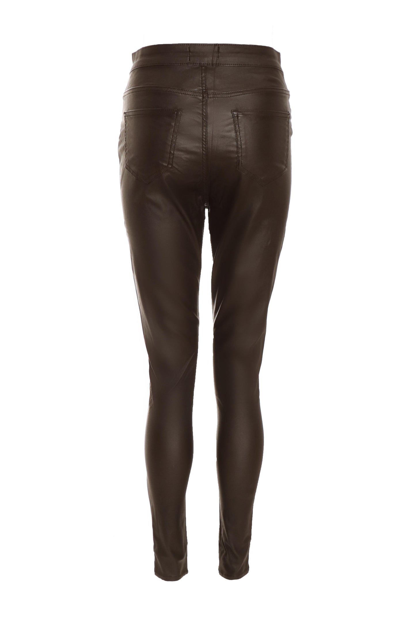 Brown Faux Leather Zip Skinny Trousers