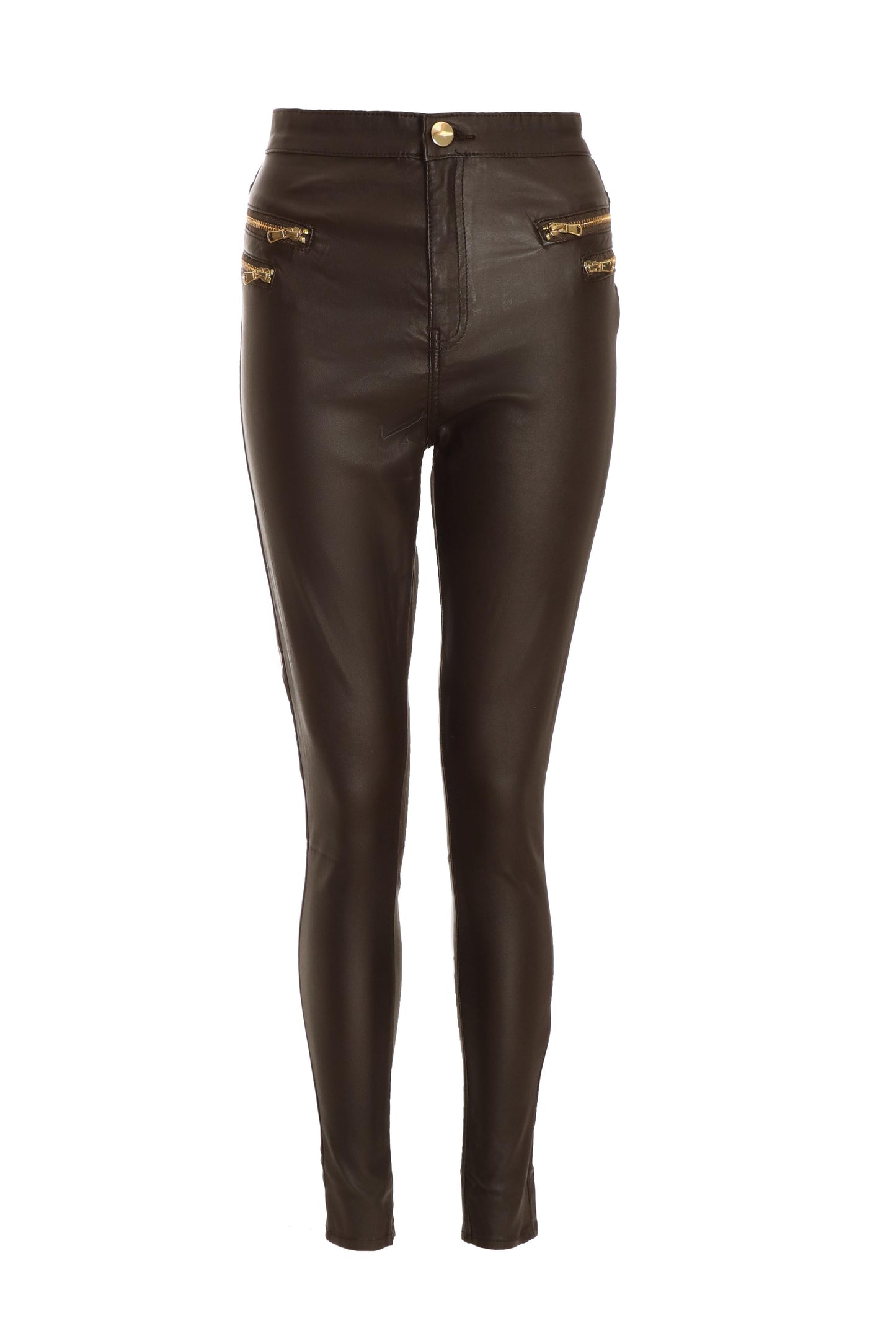 Brown Faux Leather Zip Skinny Trousers