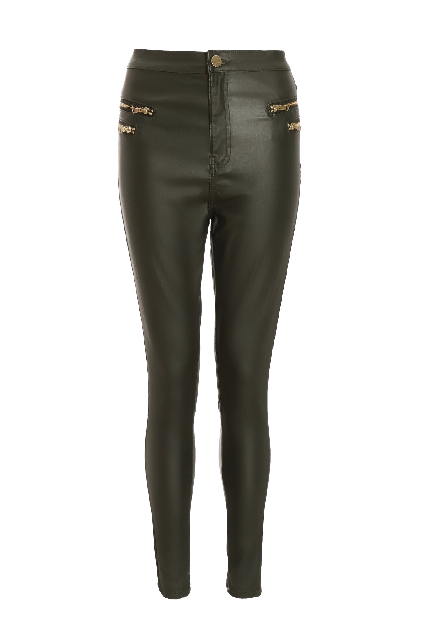 Khaki High Waist Detail Trousers