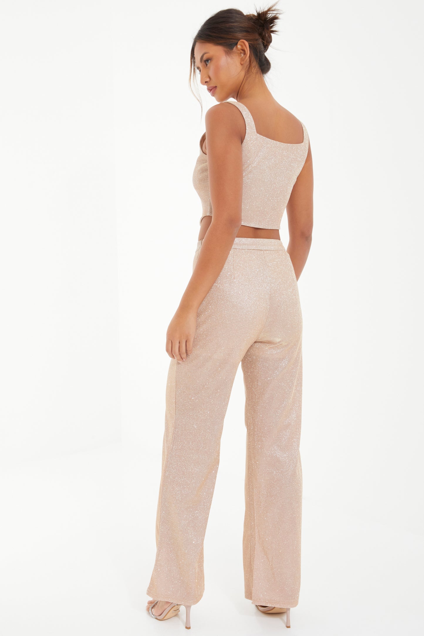 Champagne Glitter Woven Palazzo Trousers
