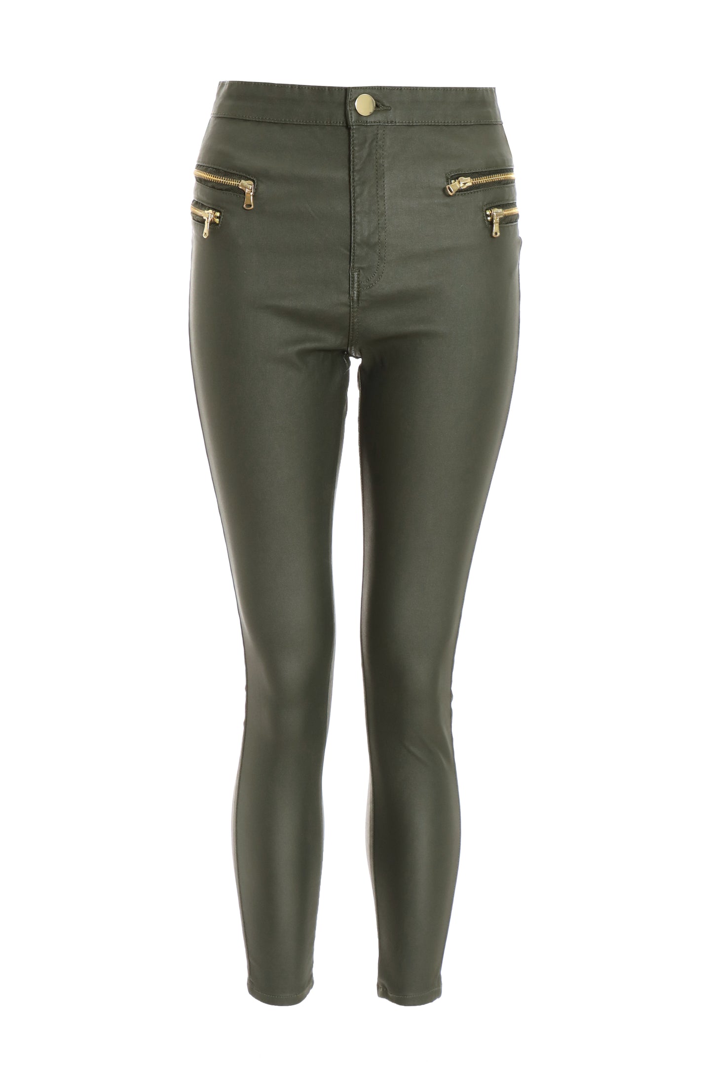 Petite Khaki Zip High Waist Detailed Legging