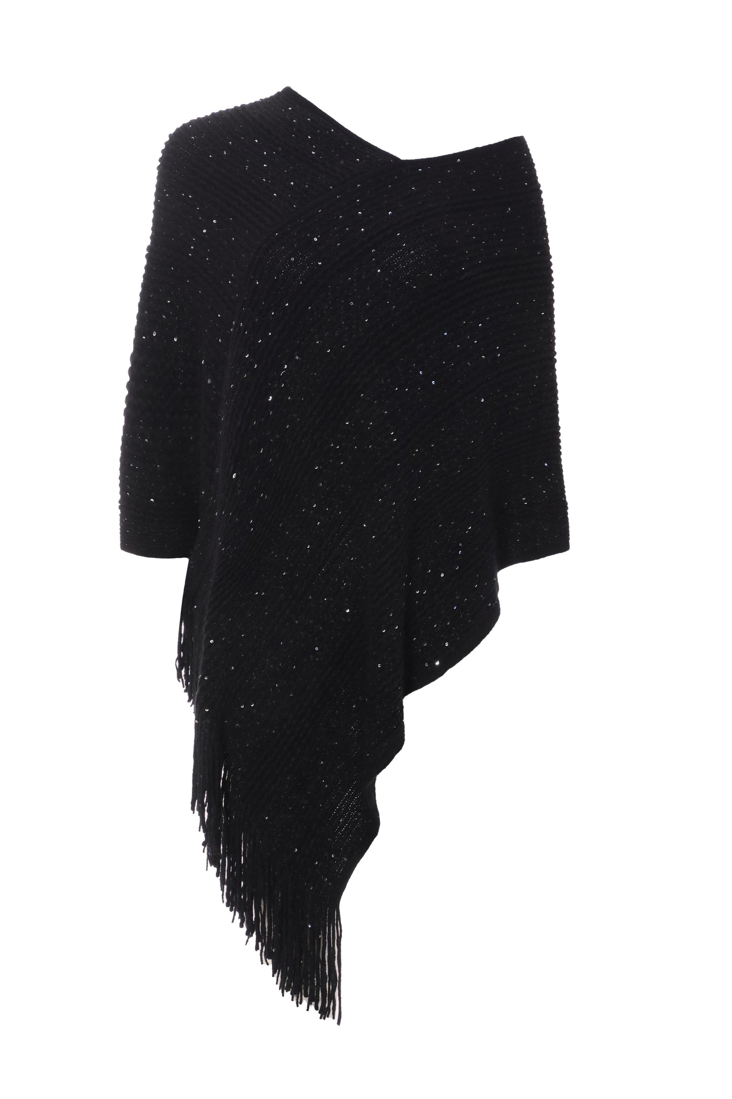 Black Sequin Fine Knit Poncho