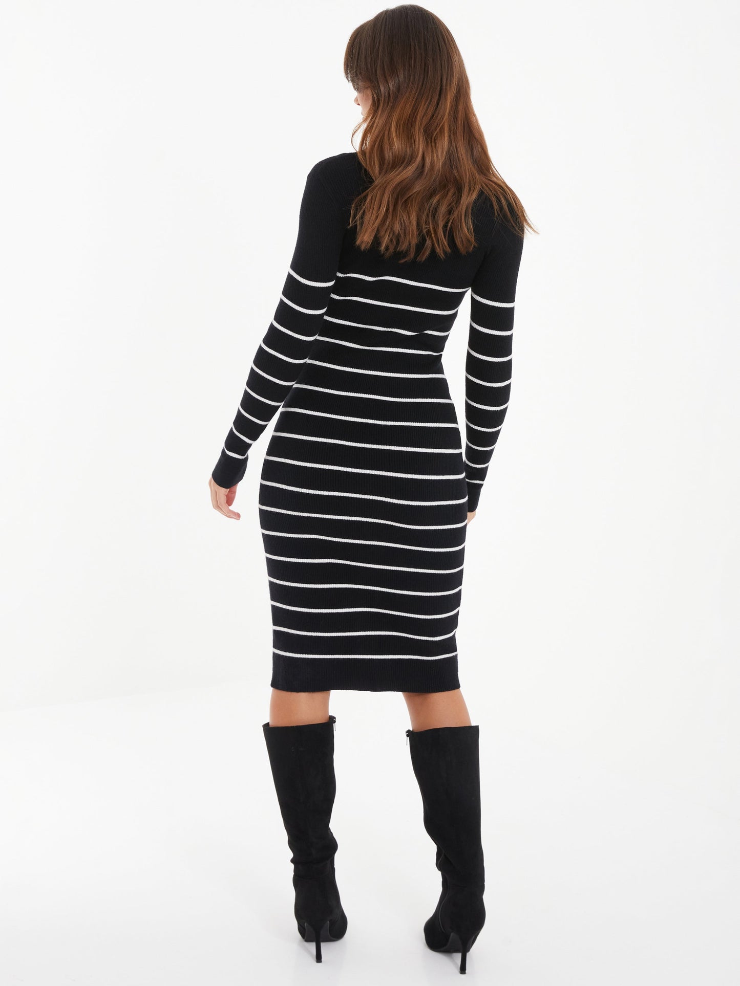 Black/Cream Knit Strip Midi Dress — Black / S Small 6