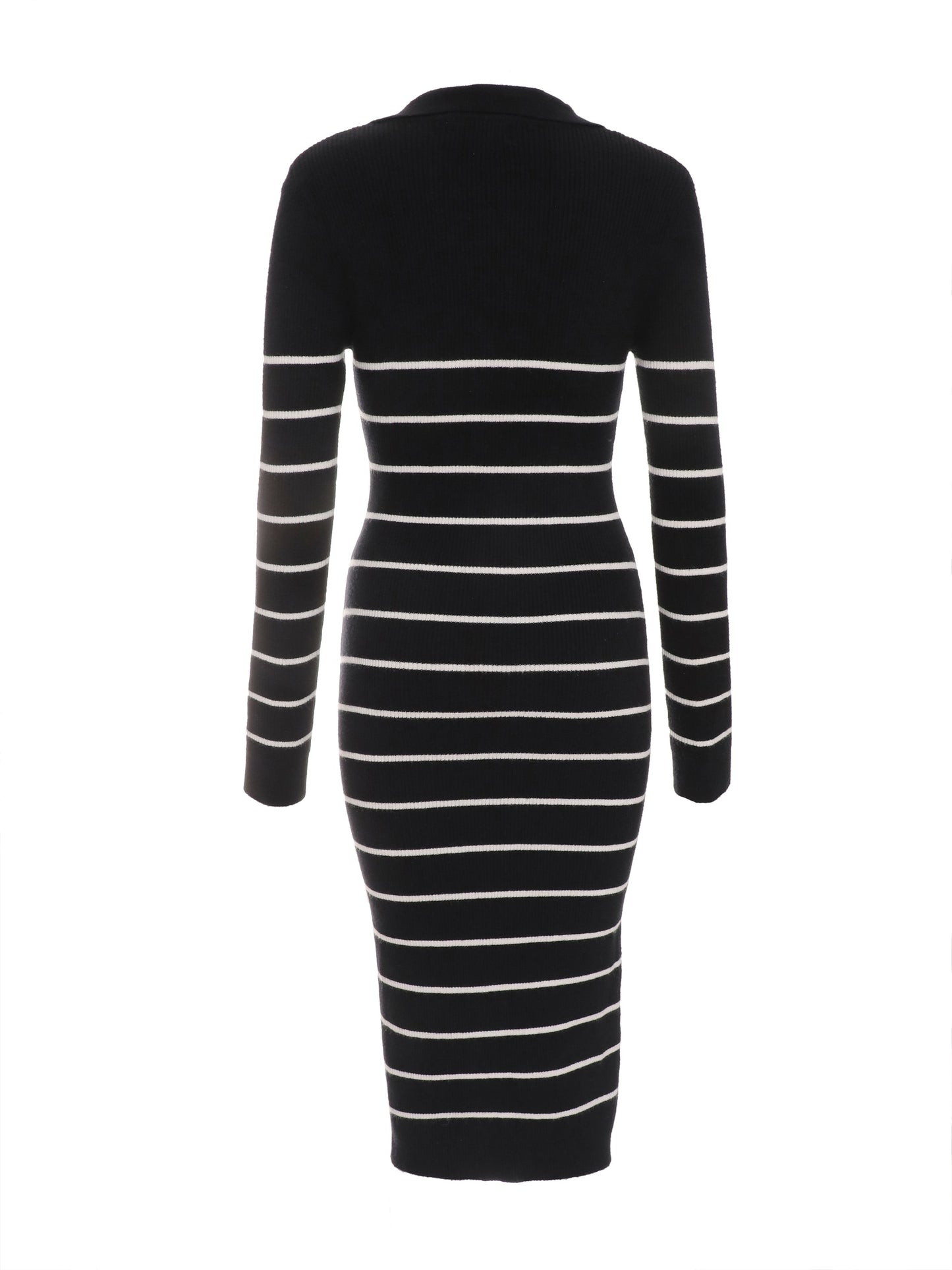 Black/Cream Knit Strip Midi Dress — Black / S Small 6