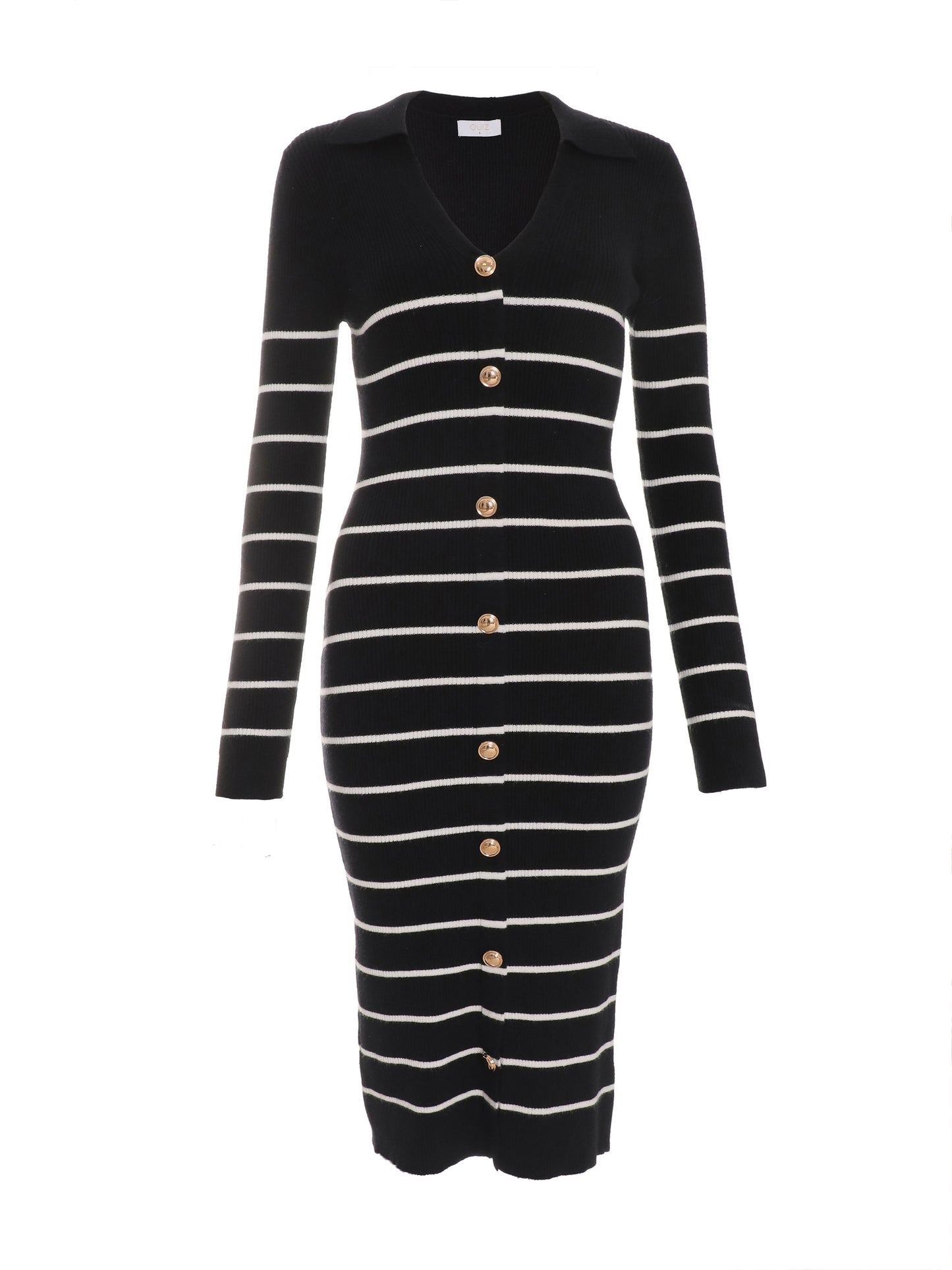 Black/Cream Knit Strip Midi Dress — Black / S Small 6