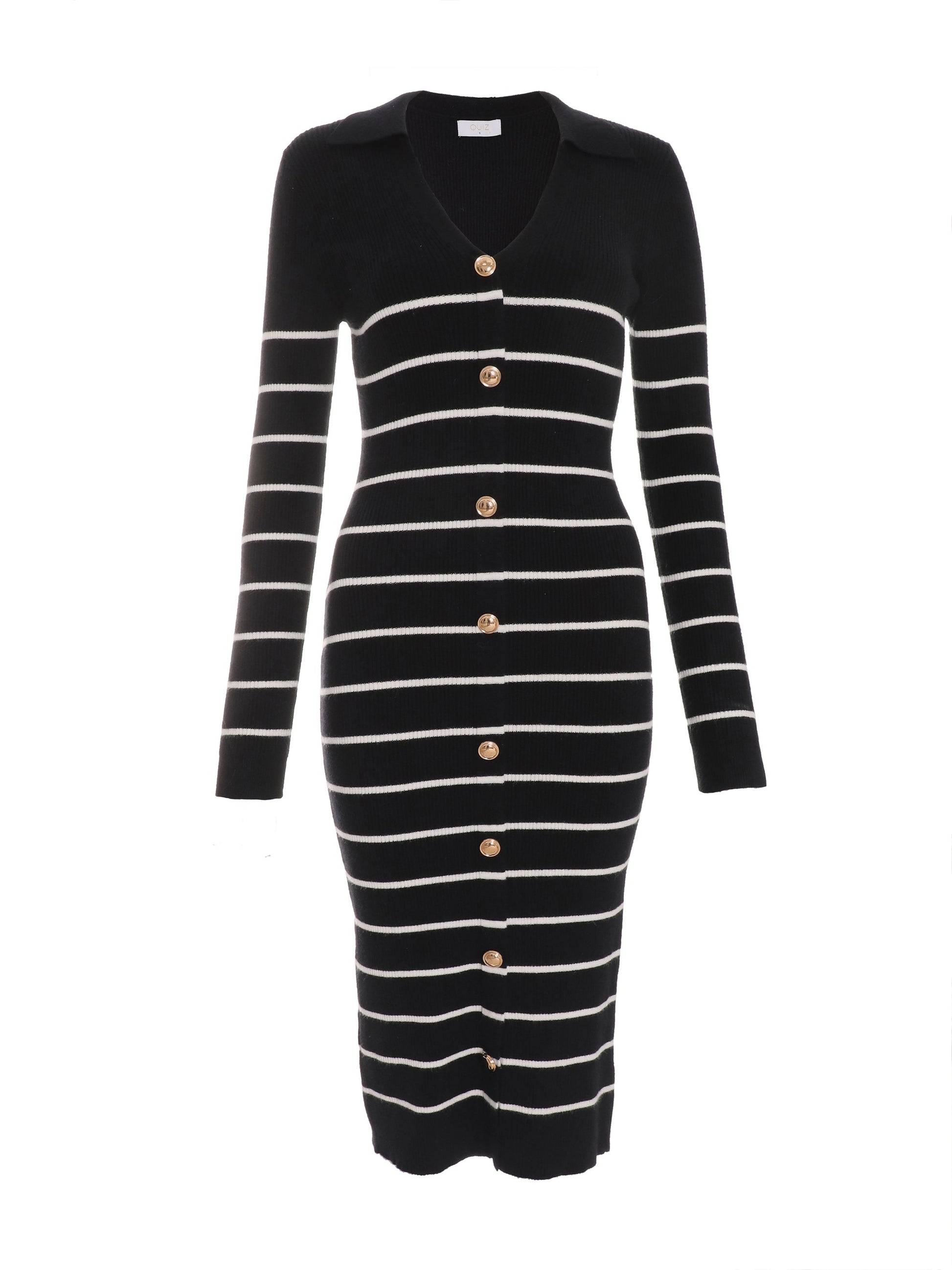 Black/Cream Knit Strip Midi Dress — Black / S Small 6