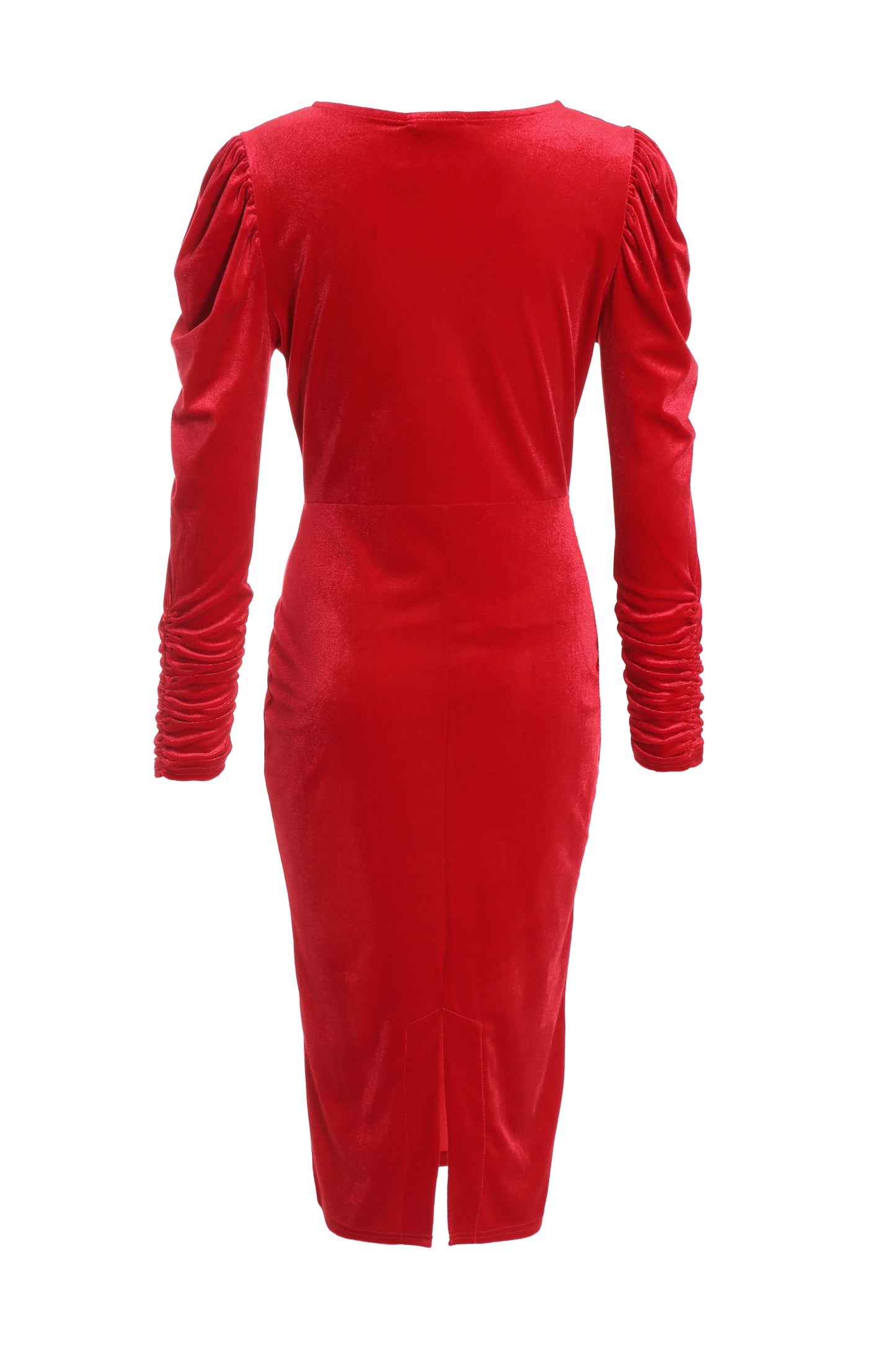 Red Velvet Wrap Puff Sleeve Midi Dress