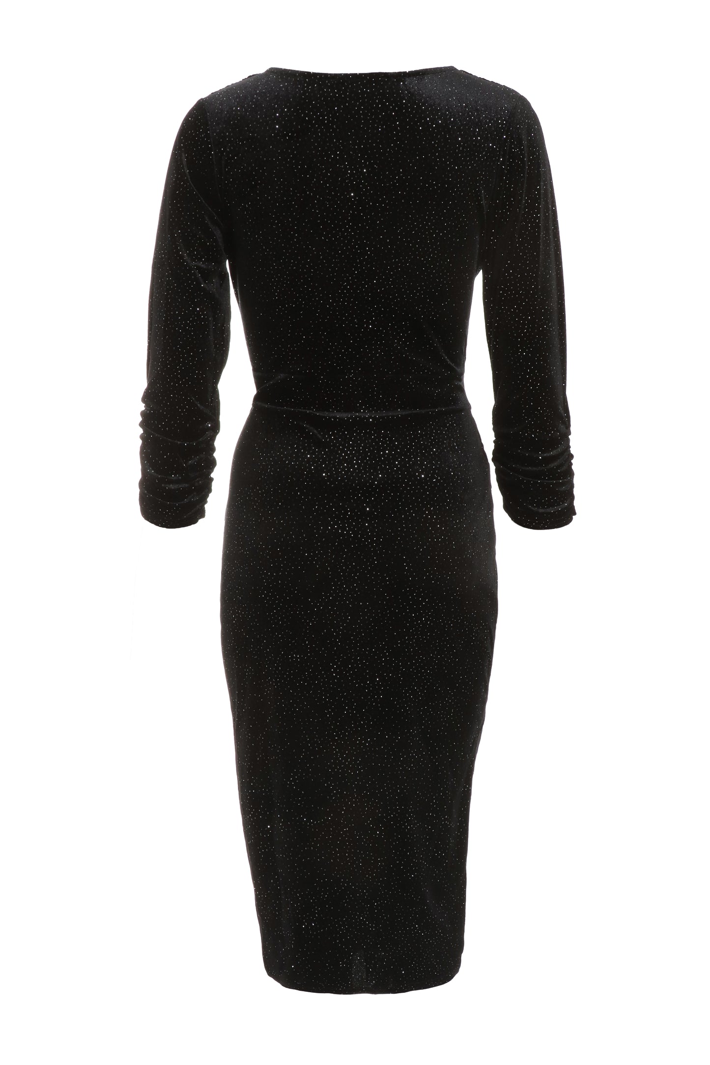 Black Velvet Glitter Long Sleeve Midi Wrap Dress