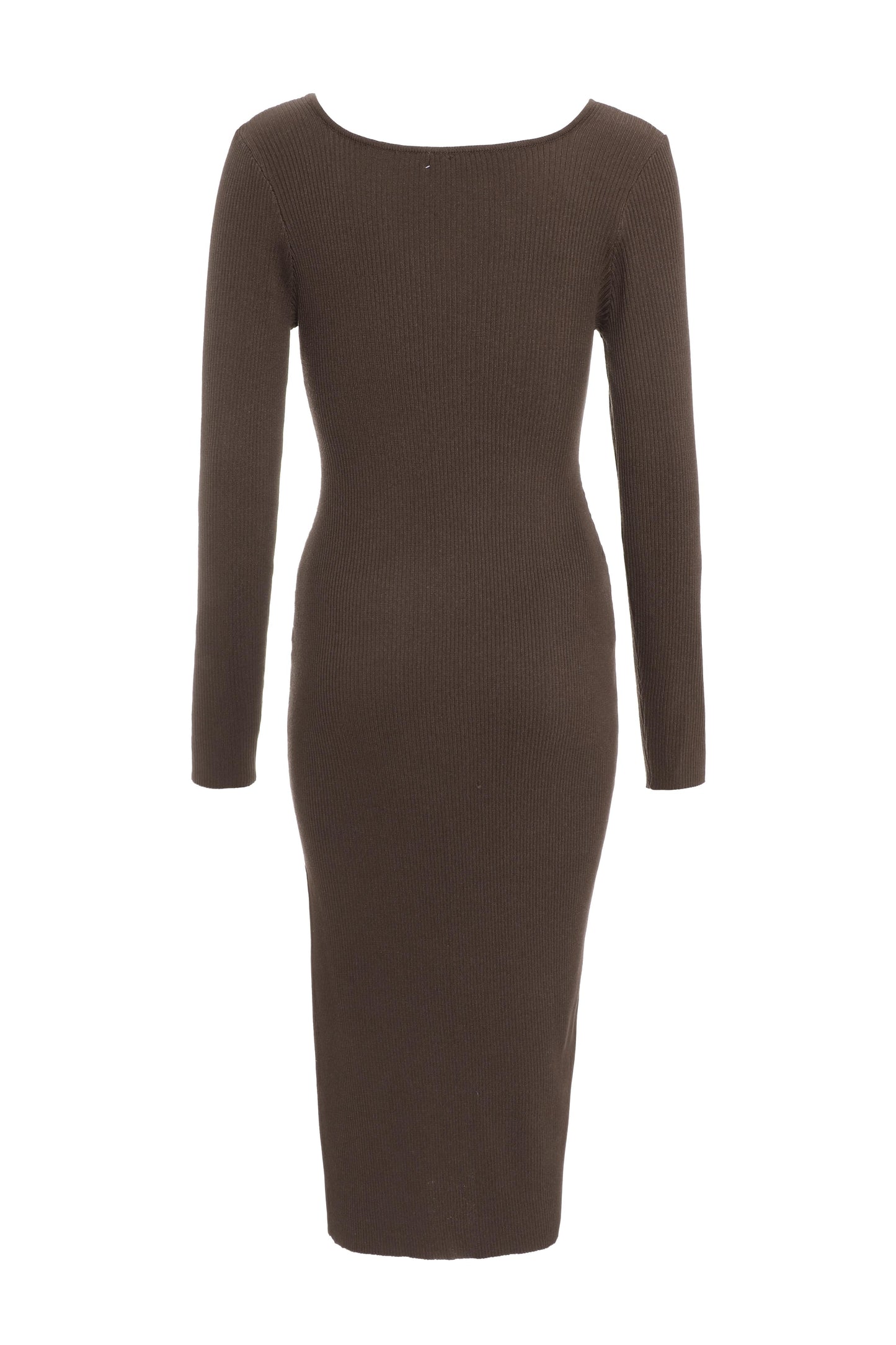 Brown Knit Long Sleeve Bodycon Midi Dress