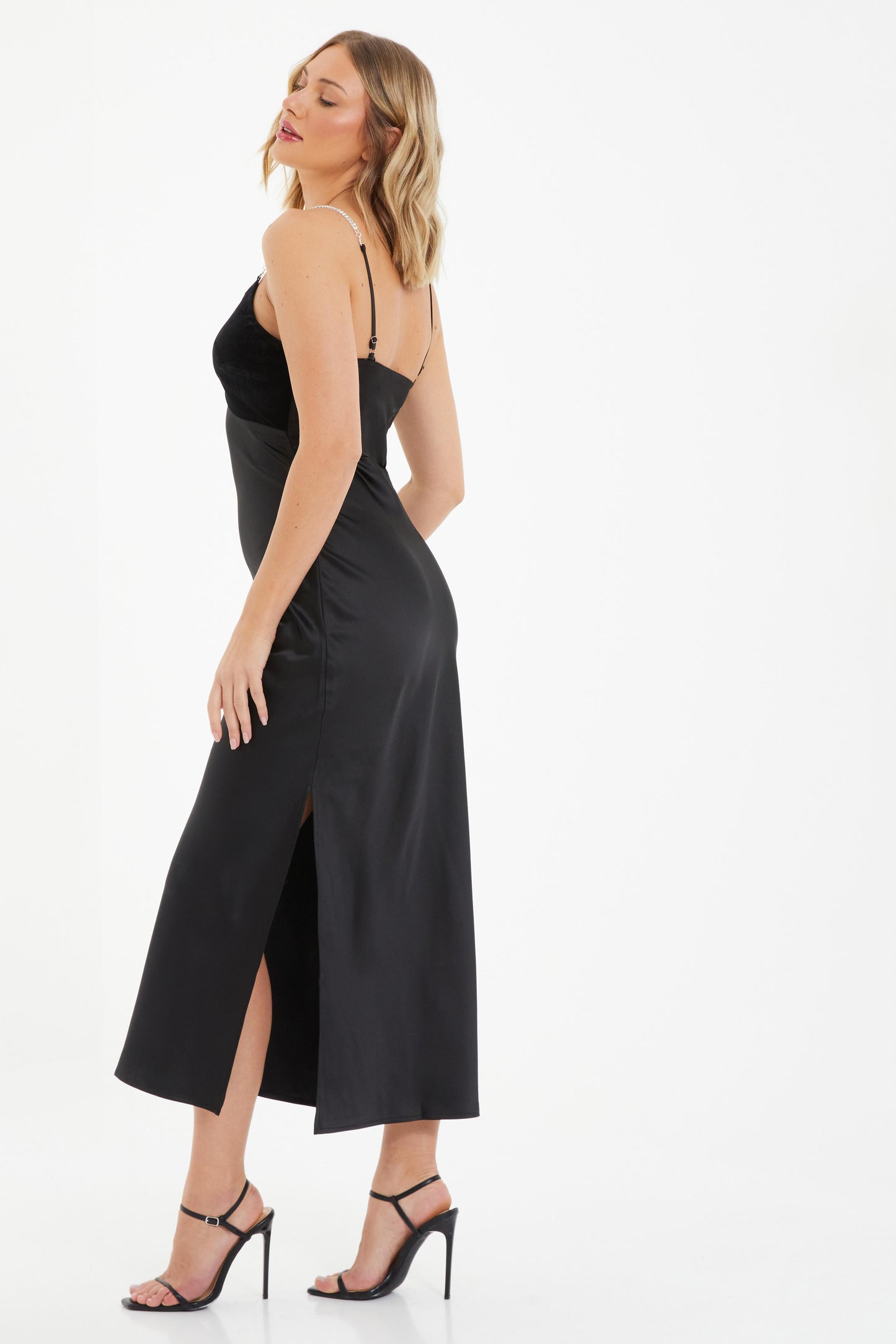 Black Satin Midi Dress