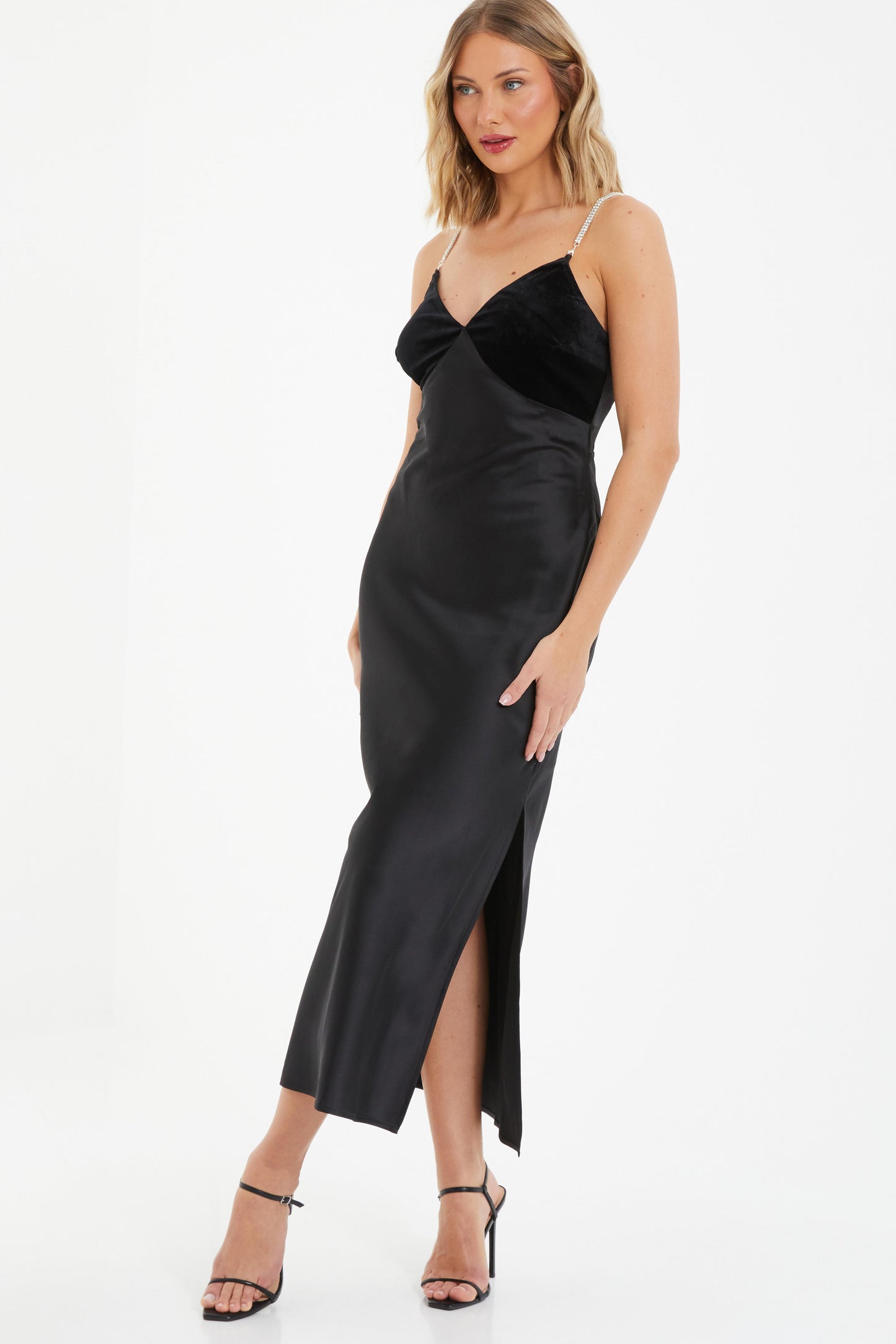 Black Satin Midi Dress