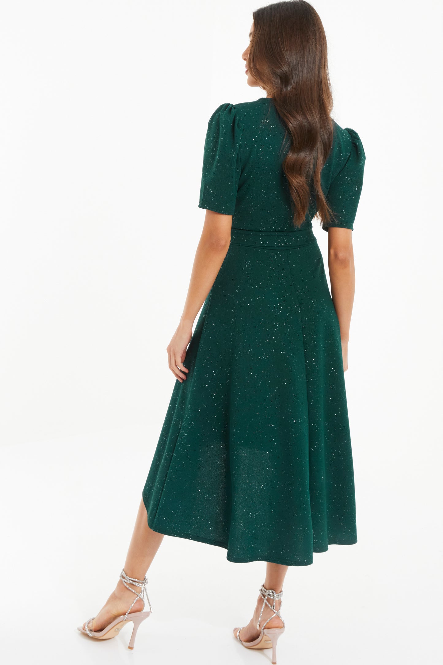 Bottle Green Glitter Wrap Dress