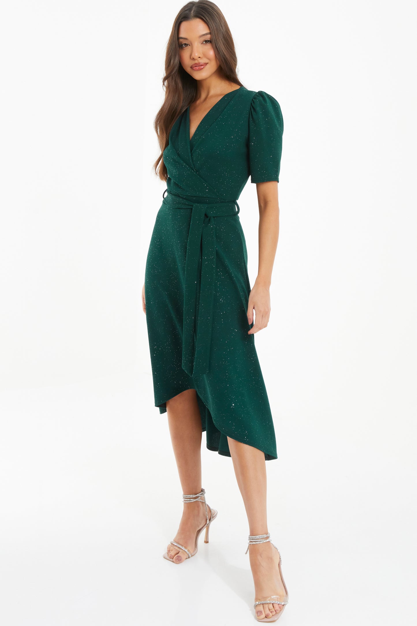 Bottle Green Glitter Wrap Dress