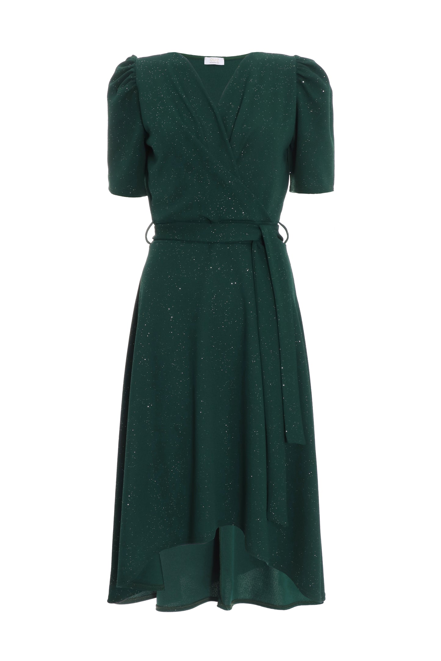 Bottle Green Glitter Wrap Dress