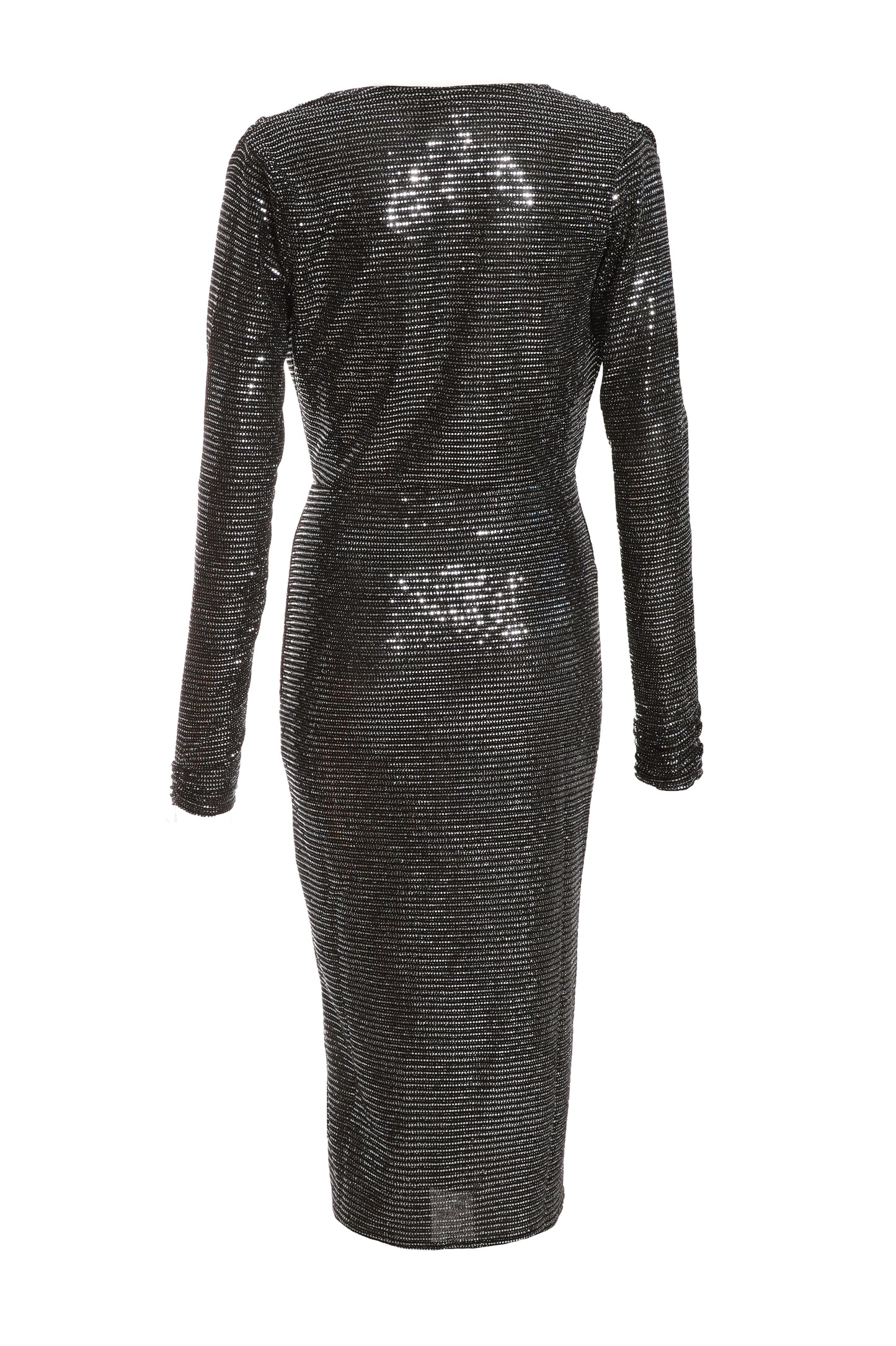 Gun-Metal Sequin Brillo Front Wrap Midi Dress