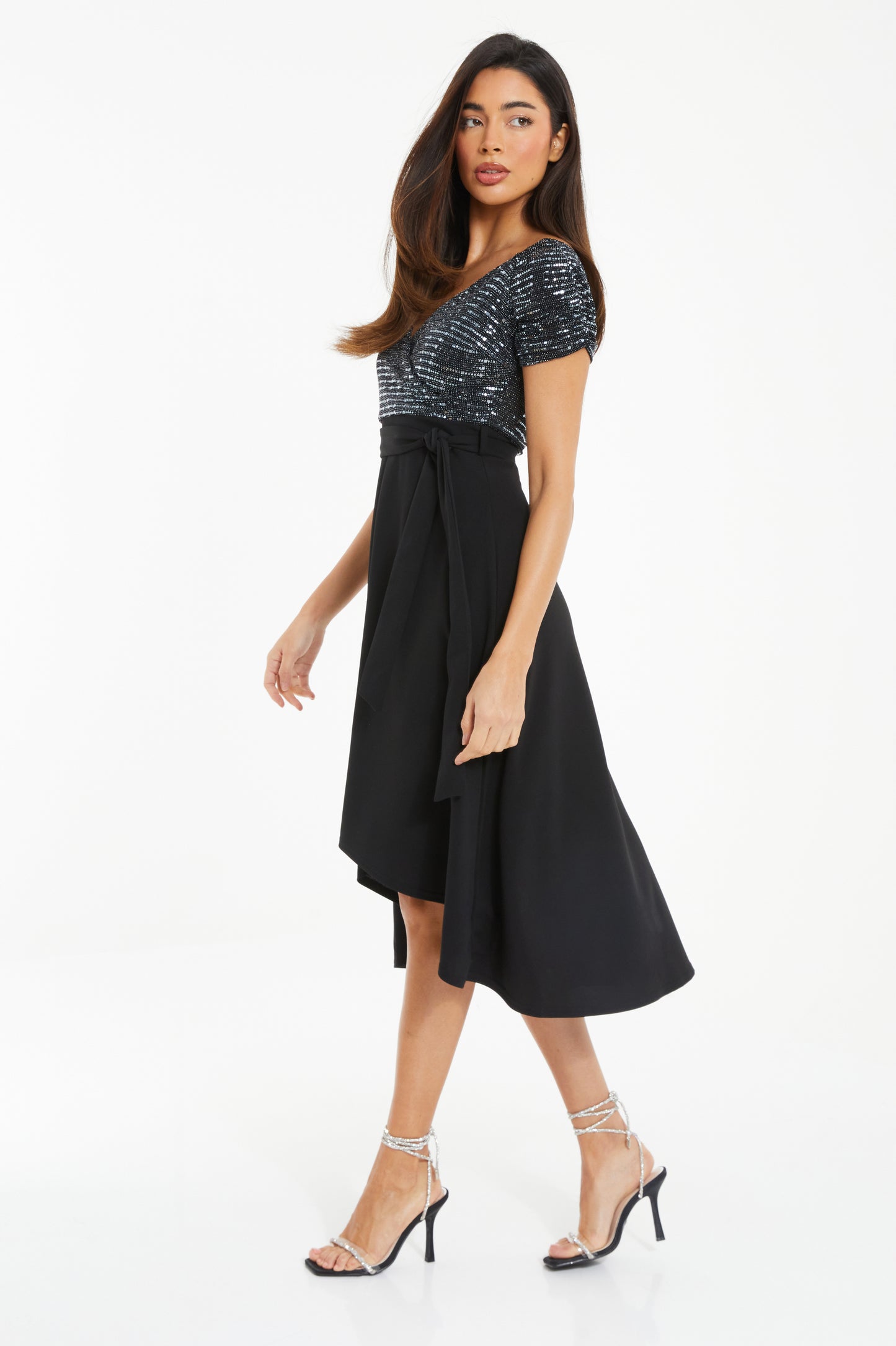Gun-metal Brillo Black Scuba Dip Hem Dress