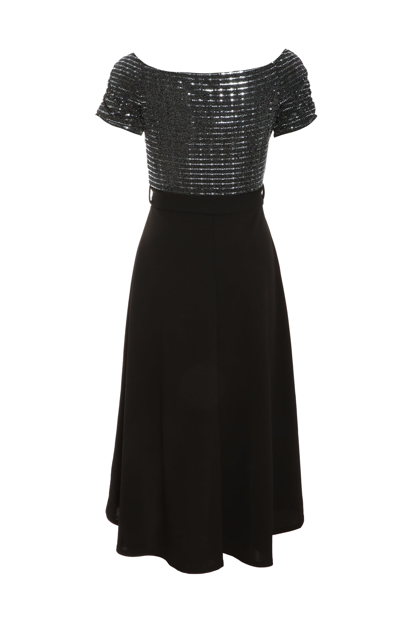Gun-metal Brillo Black Scuba Dip Hem Dress