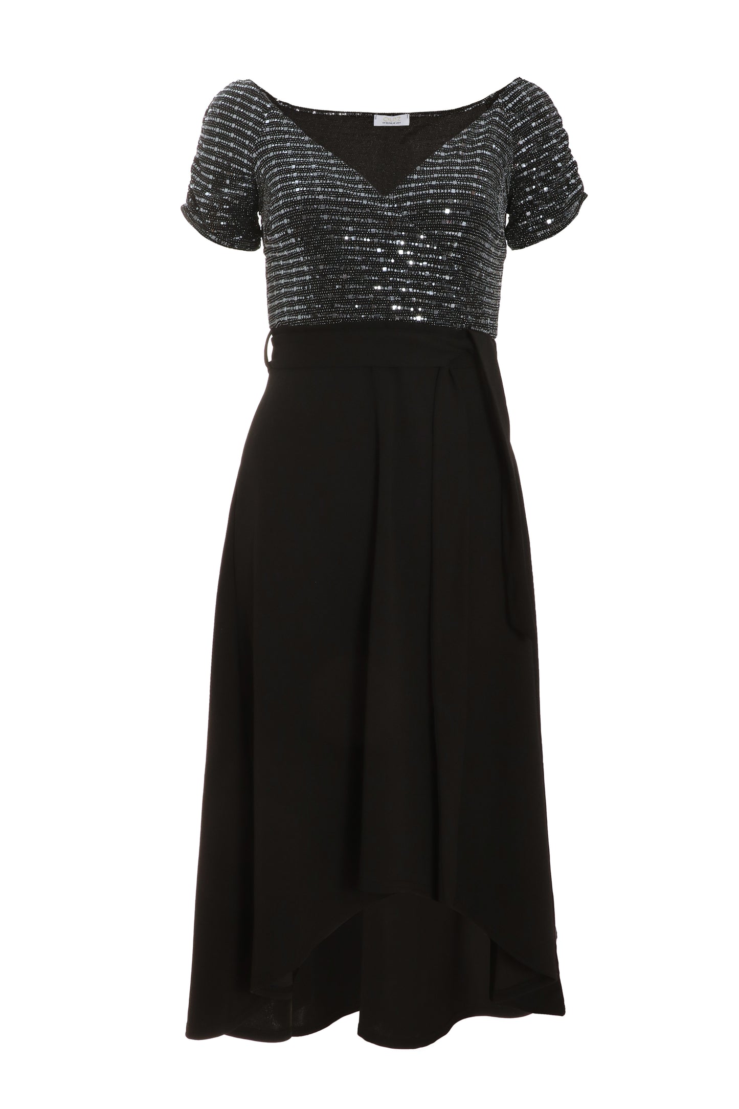 Gun-metal Brillo Black Scuba Dip Hem Dress