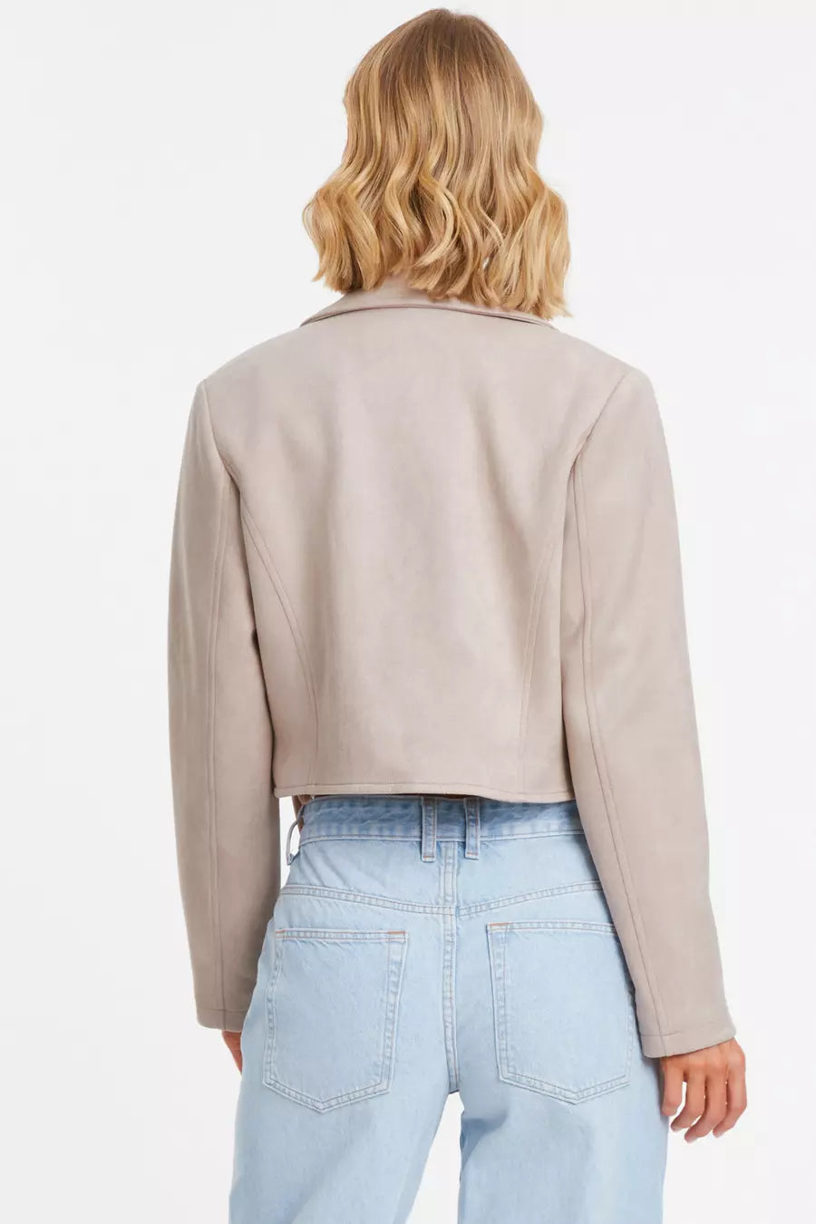 Stone Faux Suede Cropped Biker Jacket