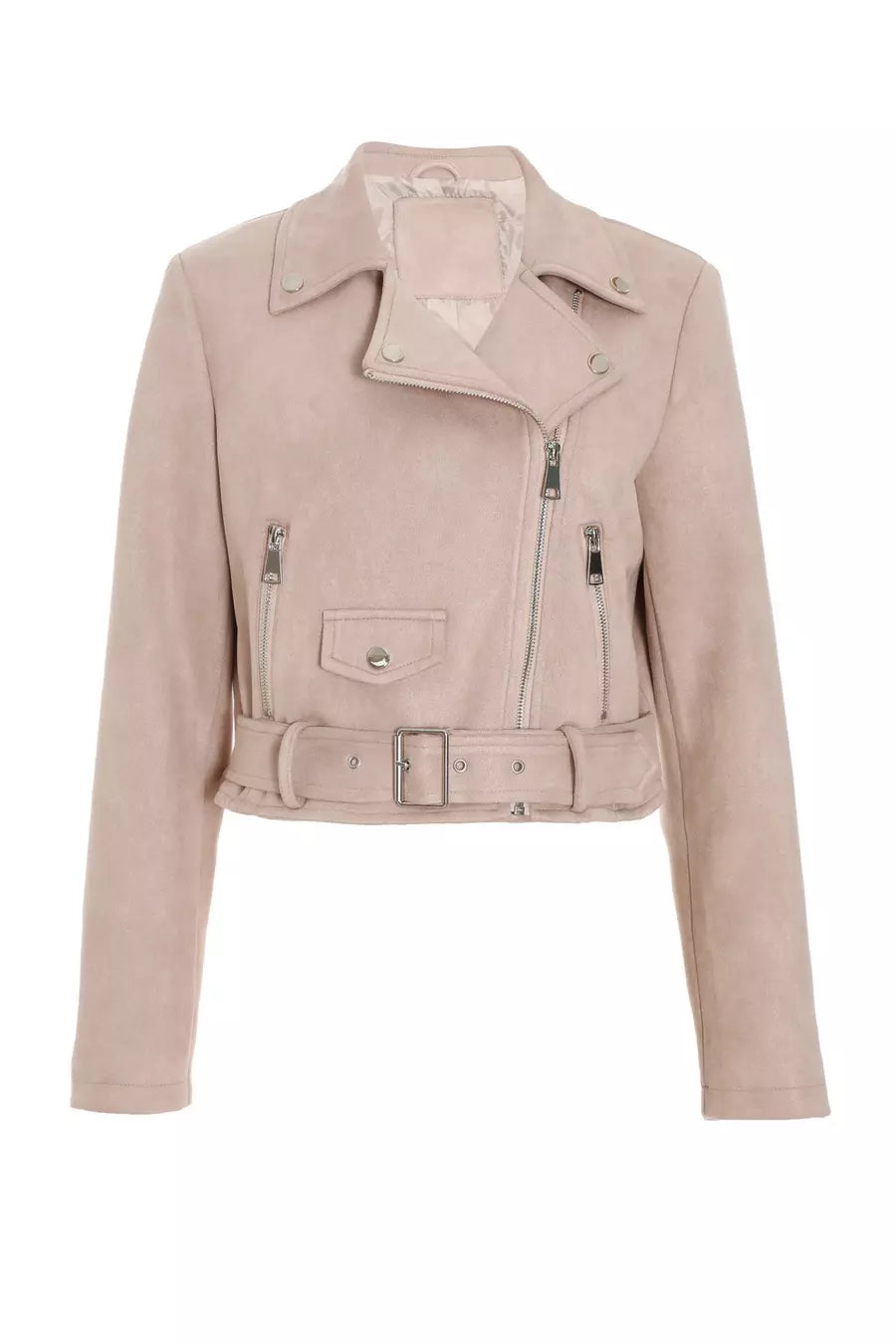 Stone Faux Suede Cropped Biker Jacket