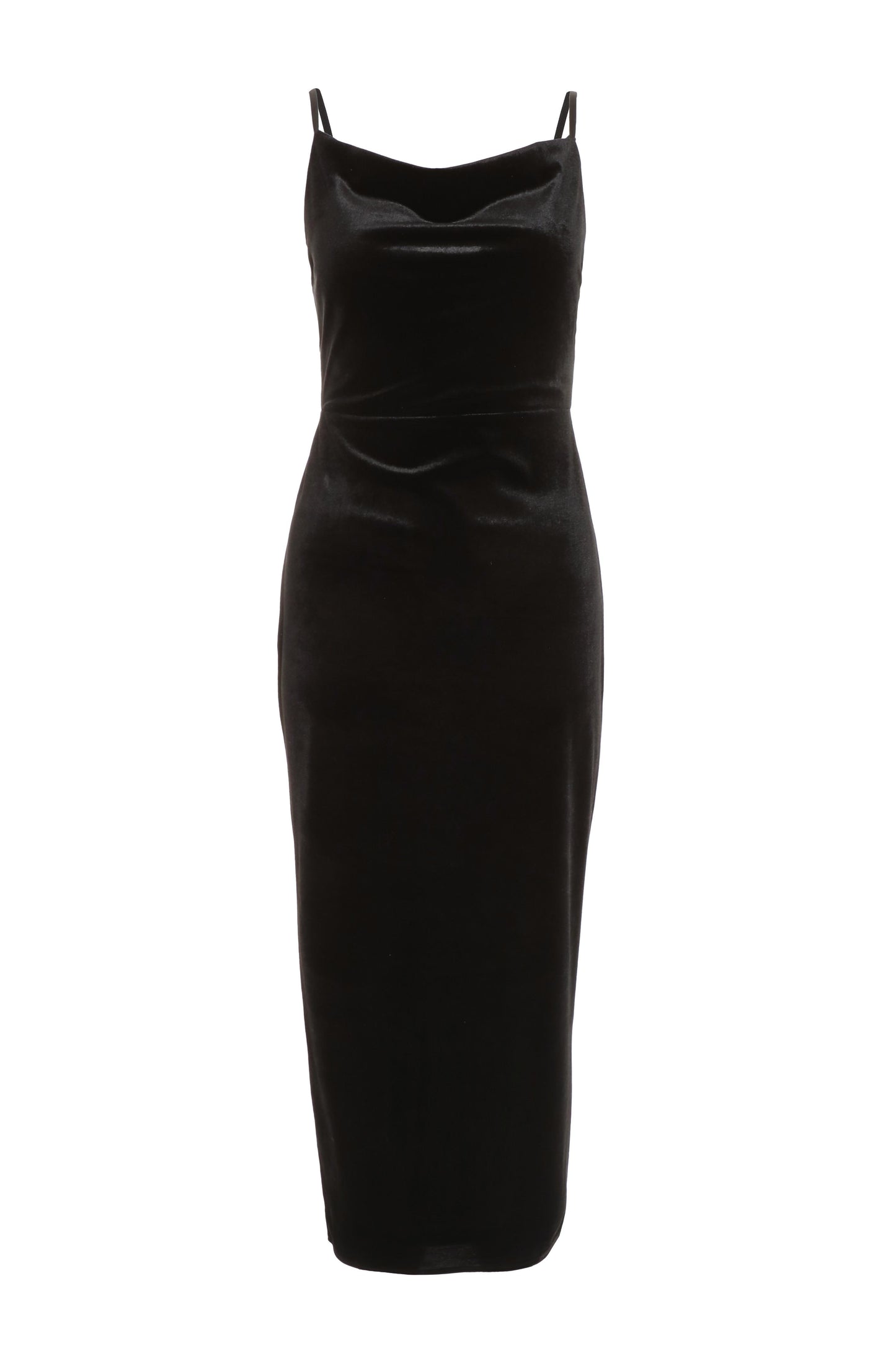 Black Velvet Cowl Neck Midi Dress