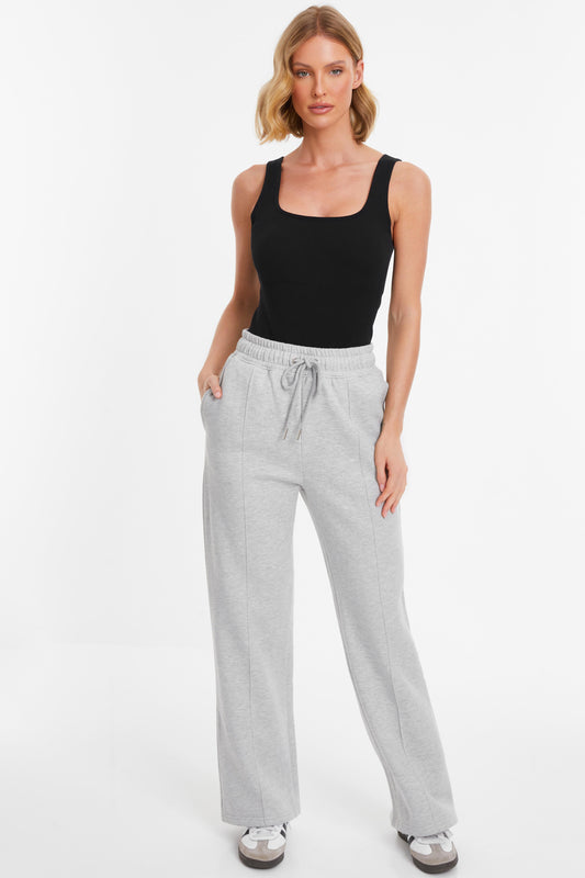 Grey Fleece Wide Leg Joggers â€” L