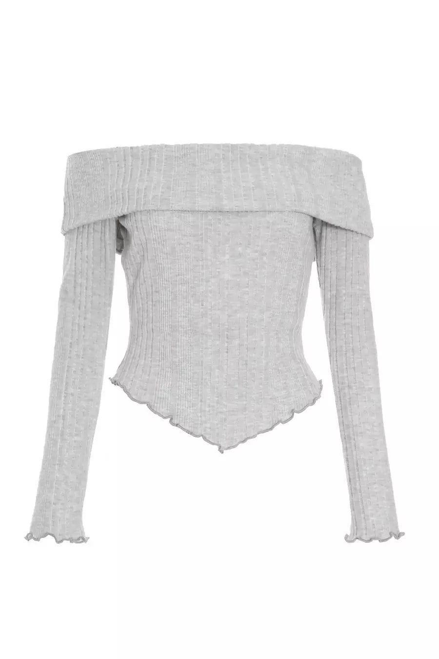 Grey Knitted Bardot V Hem Top — S Small 6
