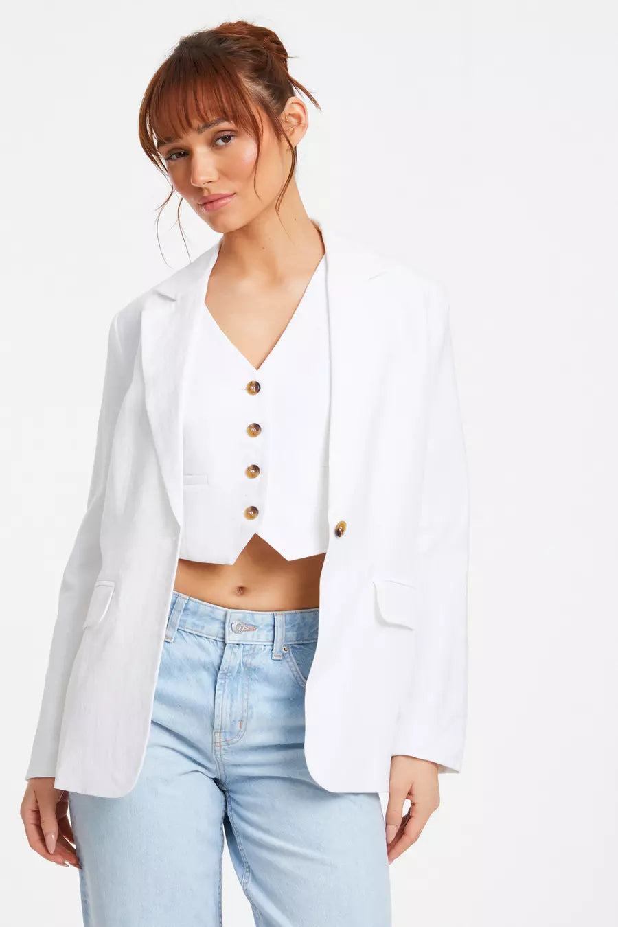 White Linen Look Blazer — 14