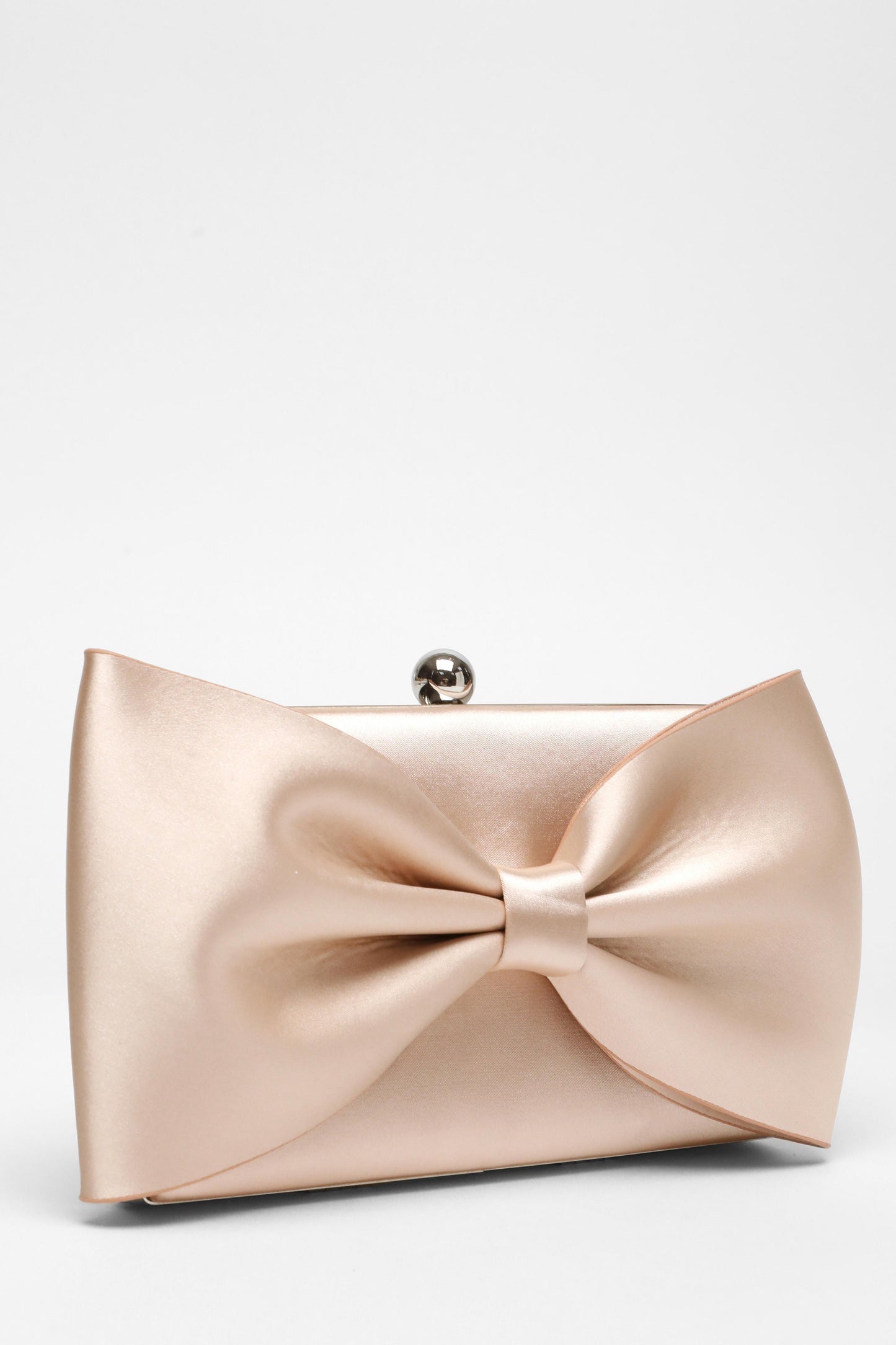 Champagne Satin Bow Clutch Bag