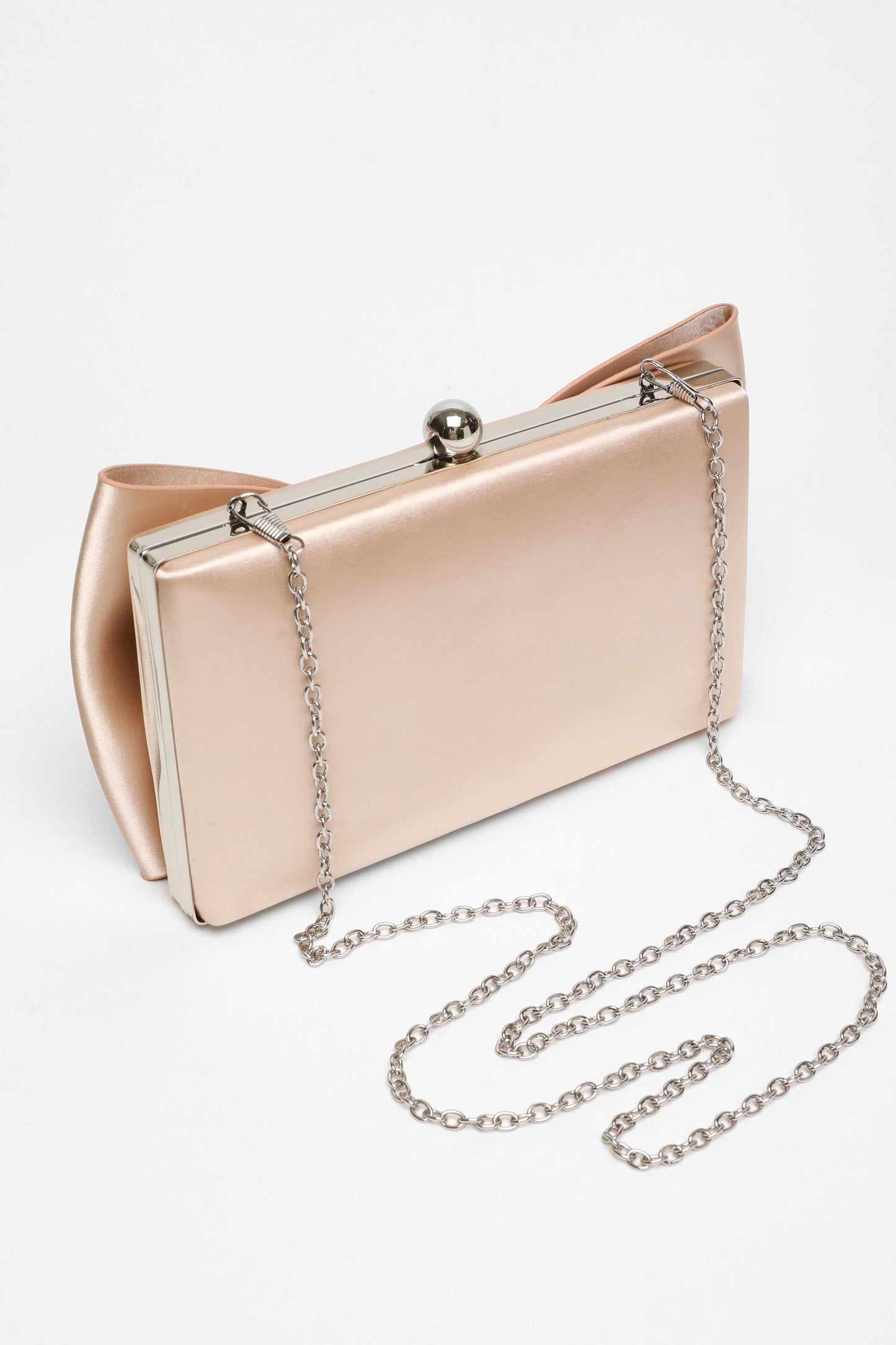 Champagne Satin Bow Clutch Bag