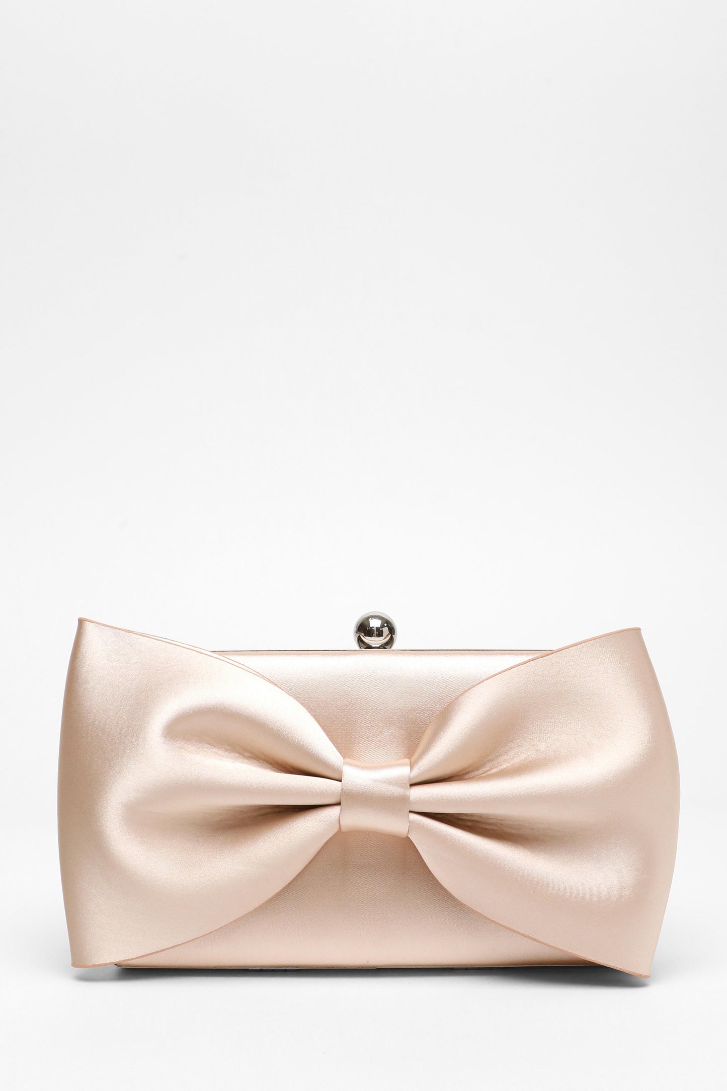 Champagne Satin Bow Clutch Bag