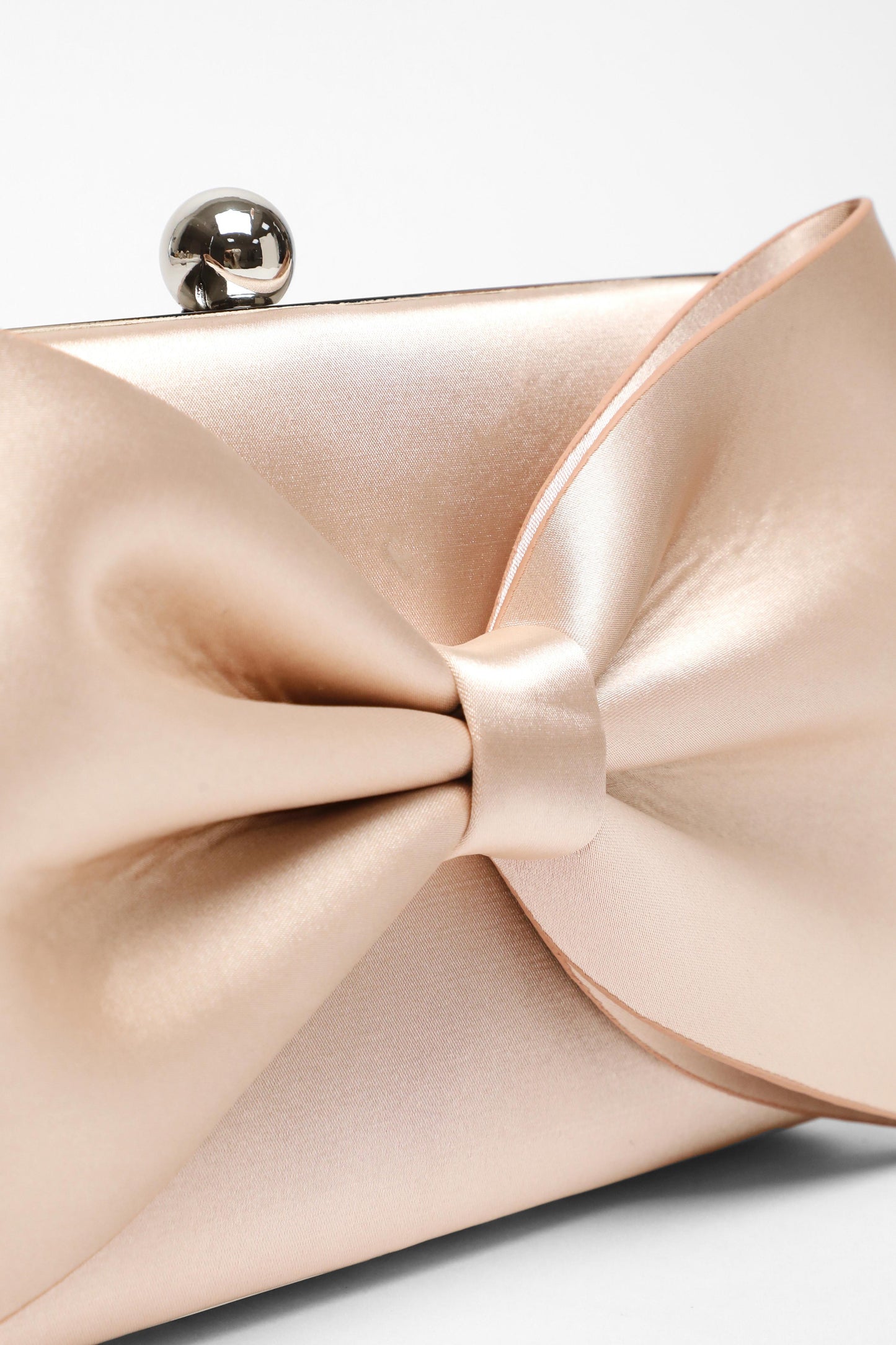 Champagne Satin Bow Clutch Bag