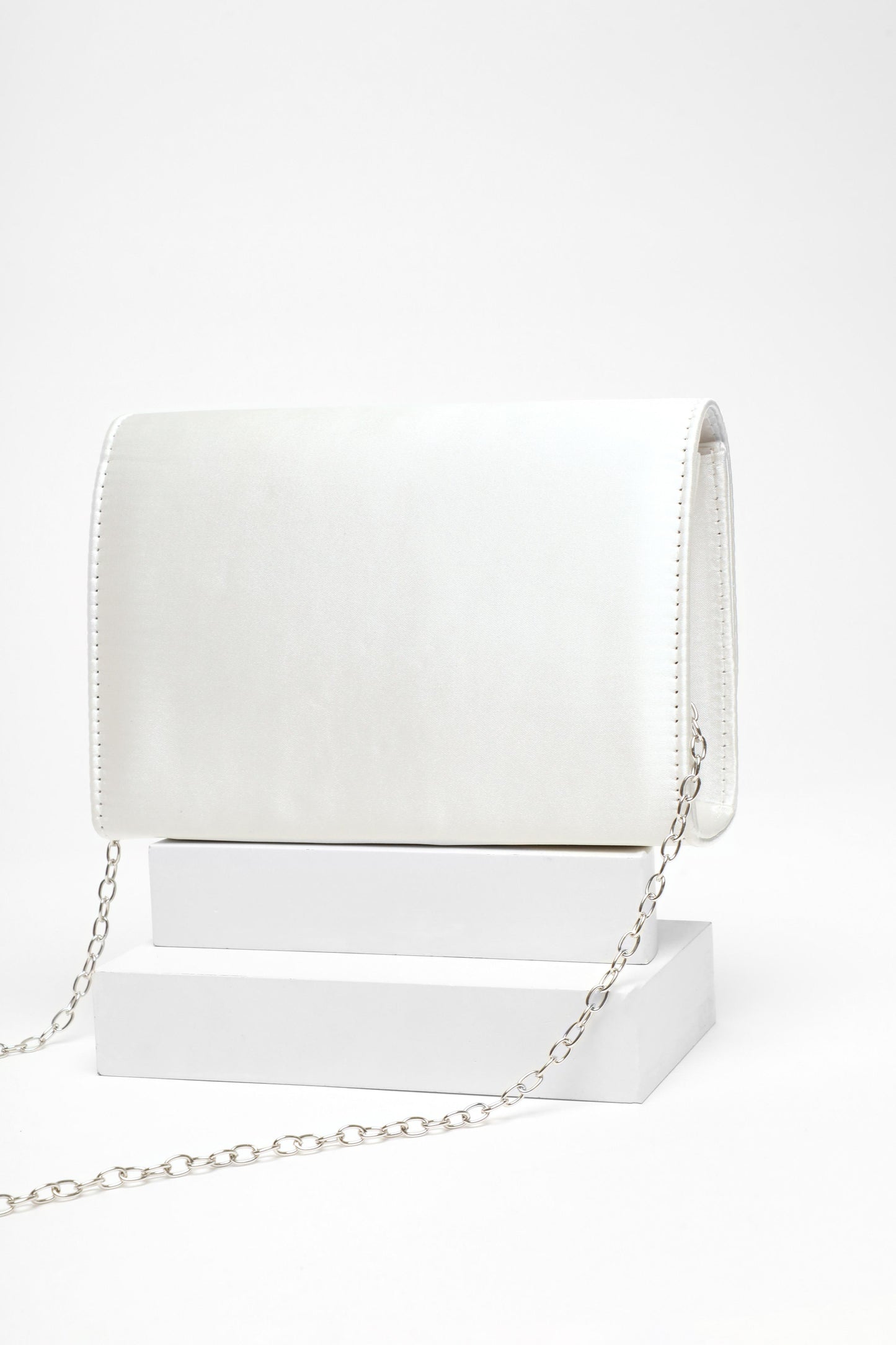 White Satin Diamante Brooch Clutch Bag