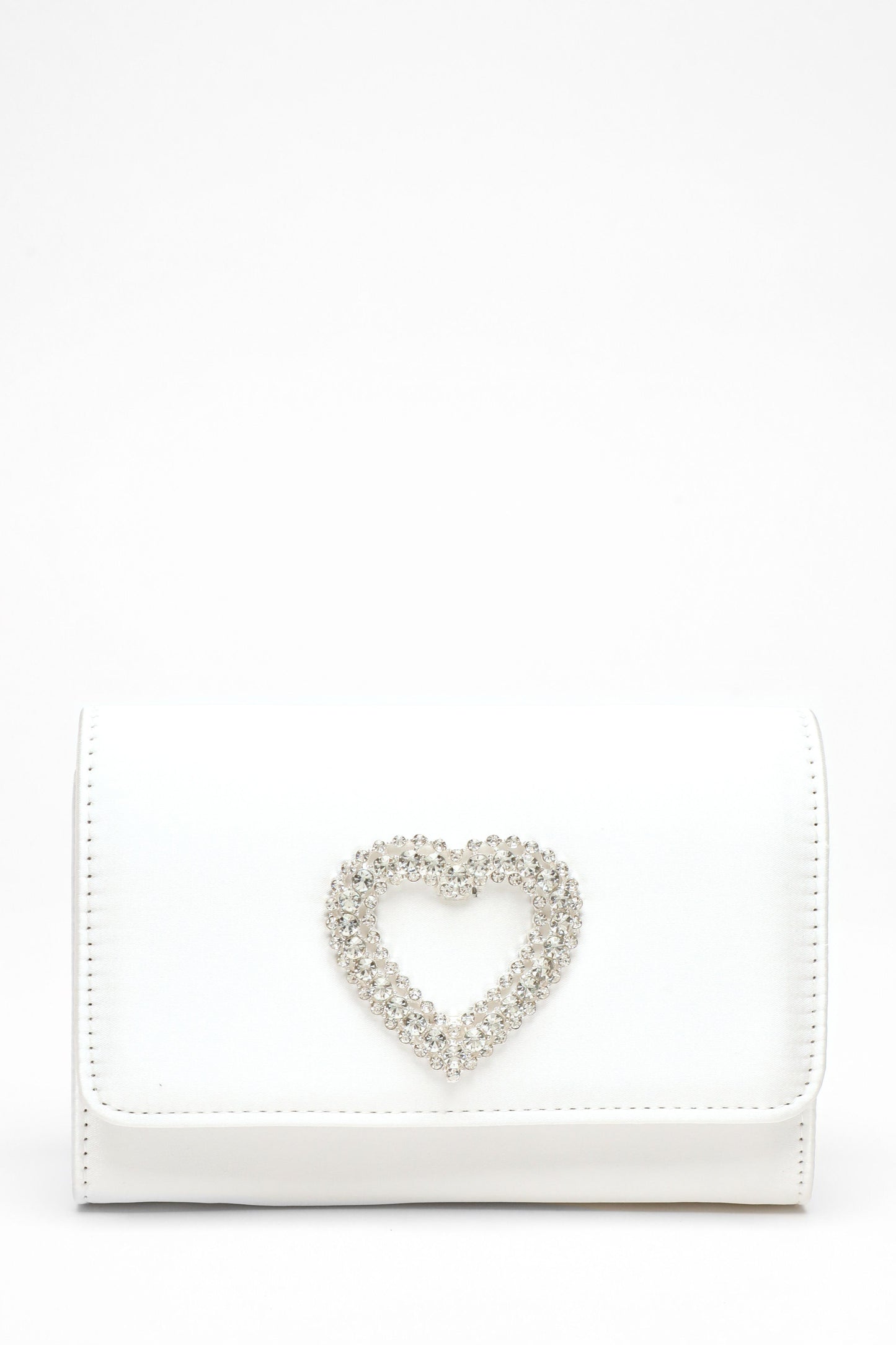 White Satin Diamante Brooch Clutch Bag